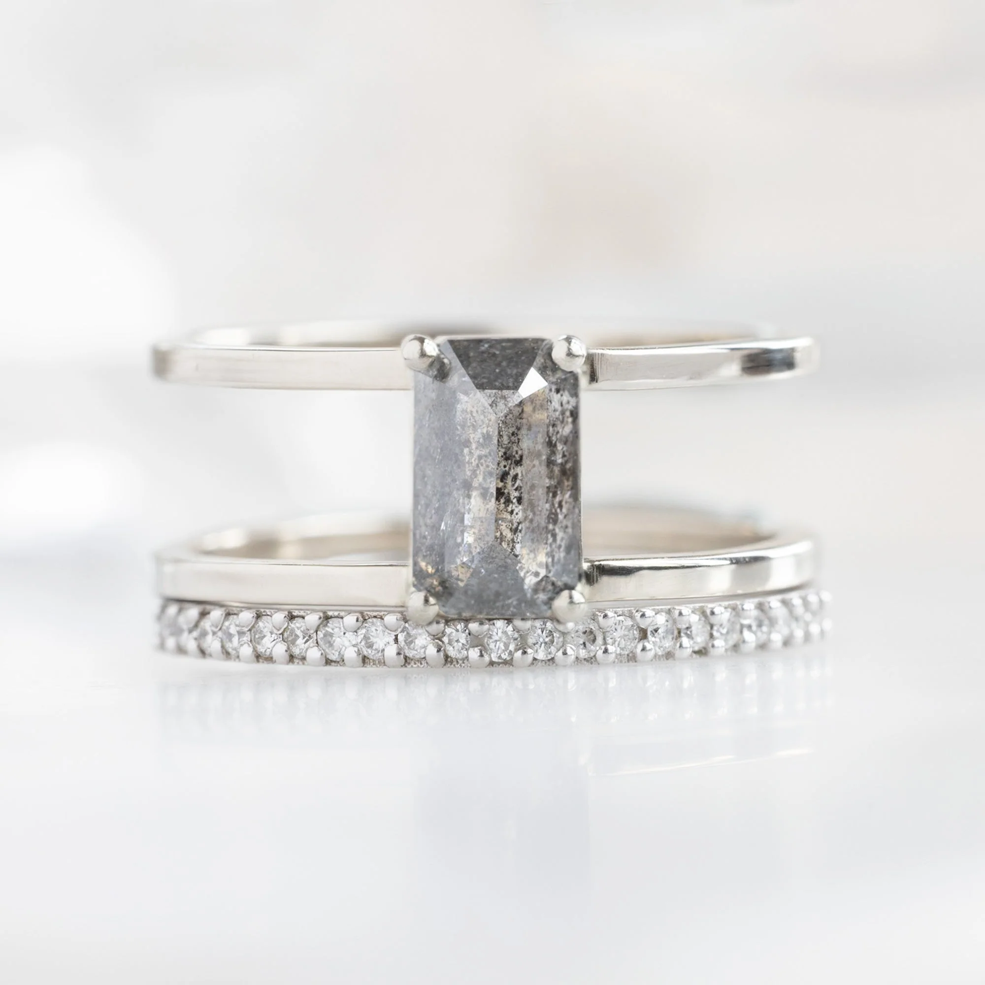The Poppy Ring | 0.99ct Emerald Salt and Pepper Diamond in 14K White Gold - Image 3