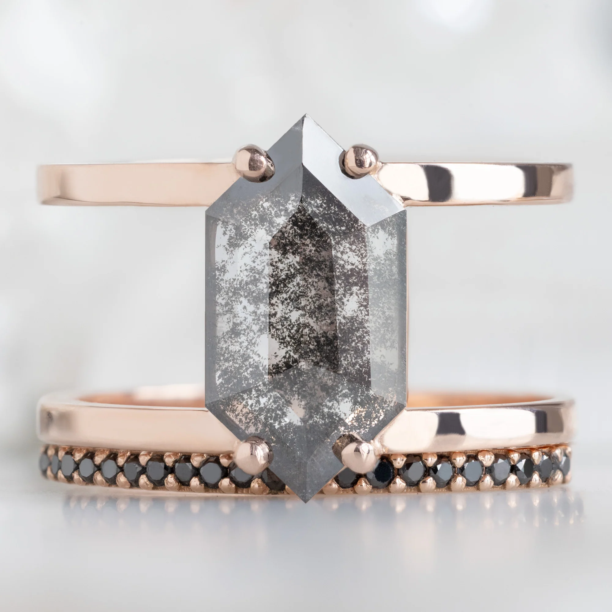 The Poppy Ring | 1.13ct Lab Grown Hexagon Salt and Pepper Diamond in 14K Rose Gold - Image 3