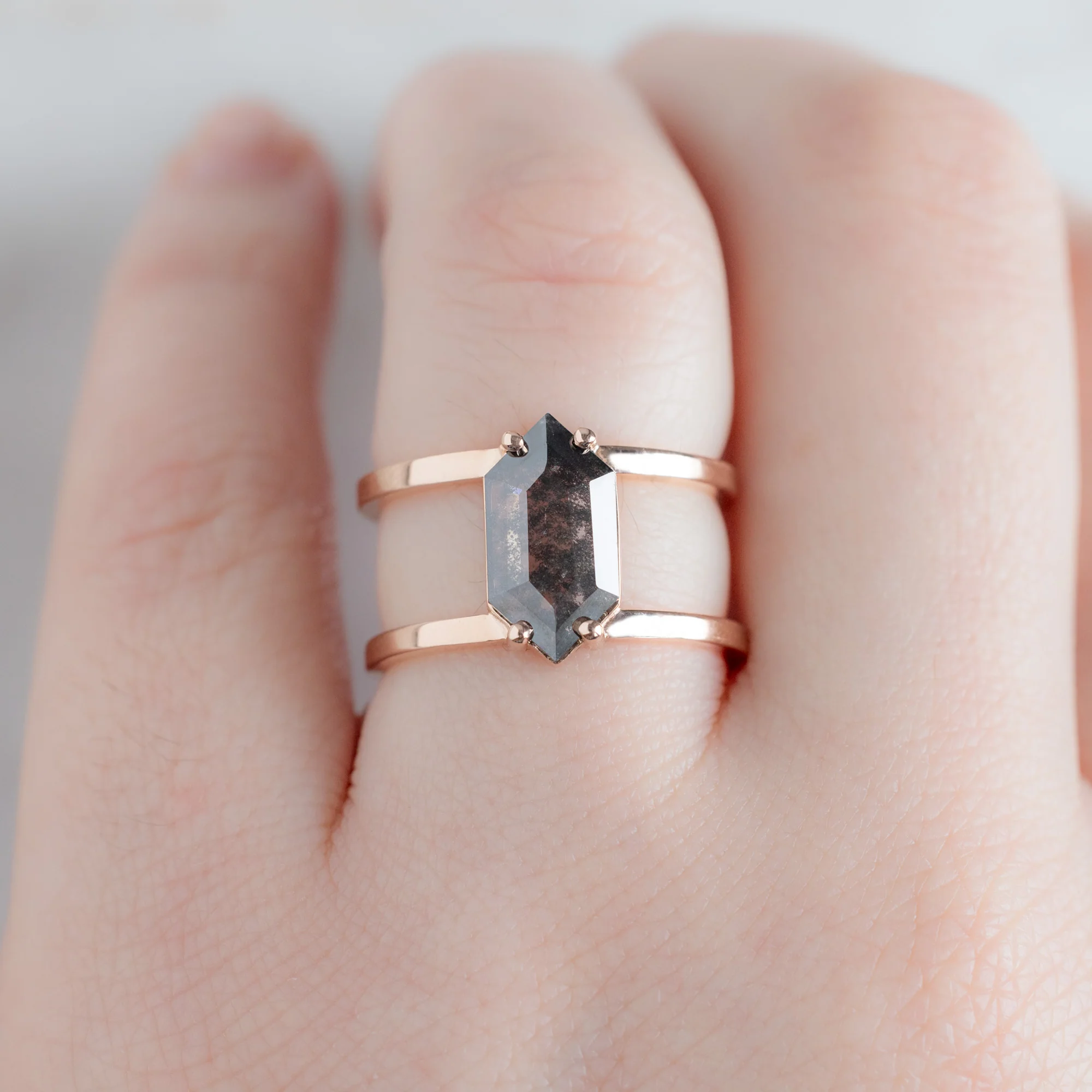 The Poppy Ring | 1.13ct Lab Grown Hexagon Salt and Pepper Diamond in 14K Rose Gold - Image 4