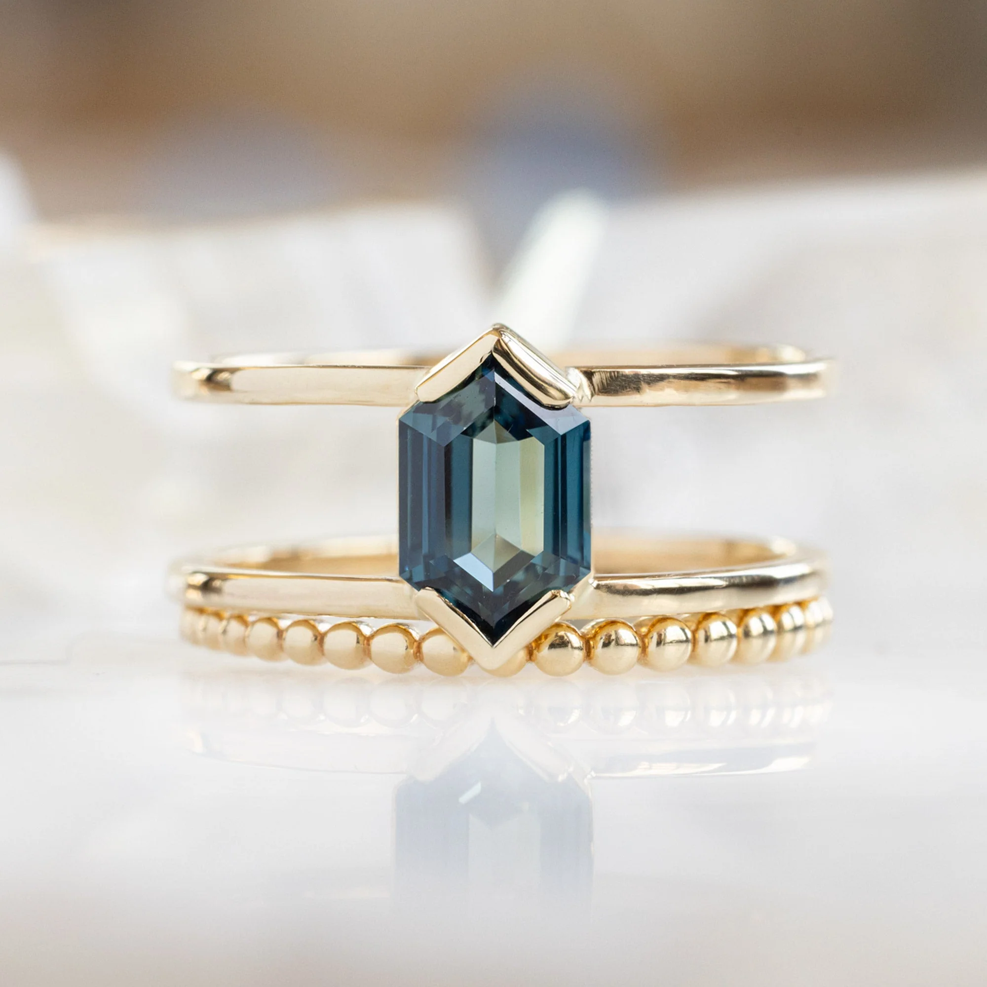 The Poppy Ring | 1.24ct Hexagon Blue Sapphire in 14K Yellow Gold - Image 3