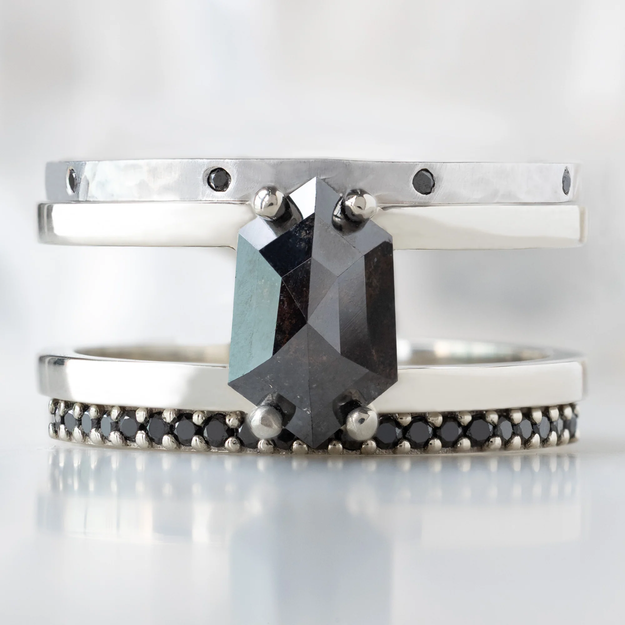The Poppy Ring | 1.56ct Hexagon Black Diamond in 14K White Gold - Image 3