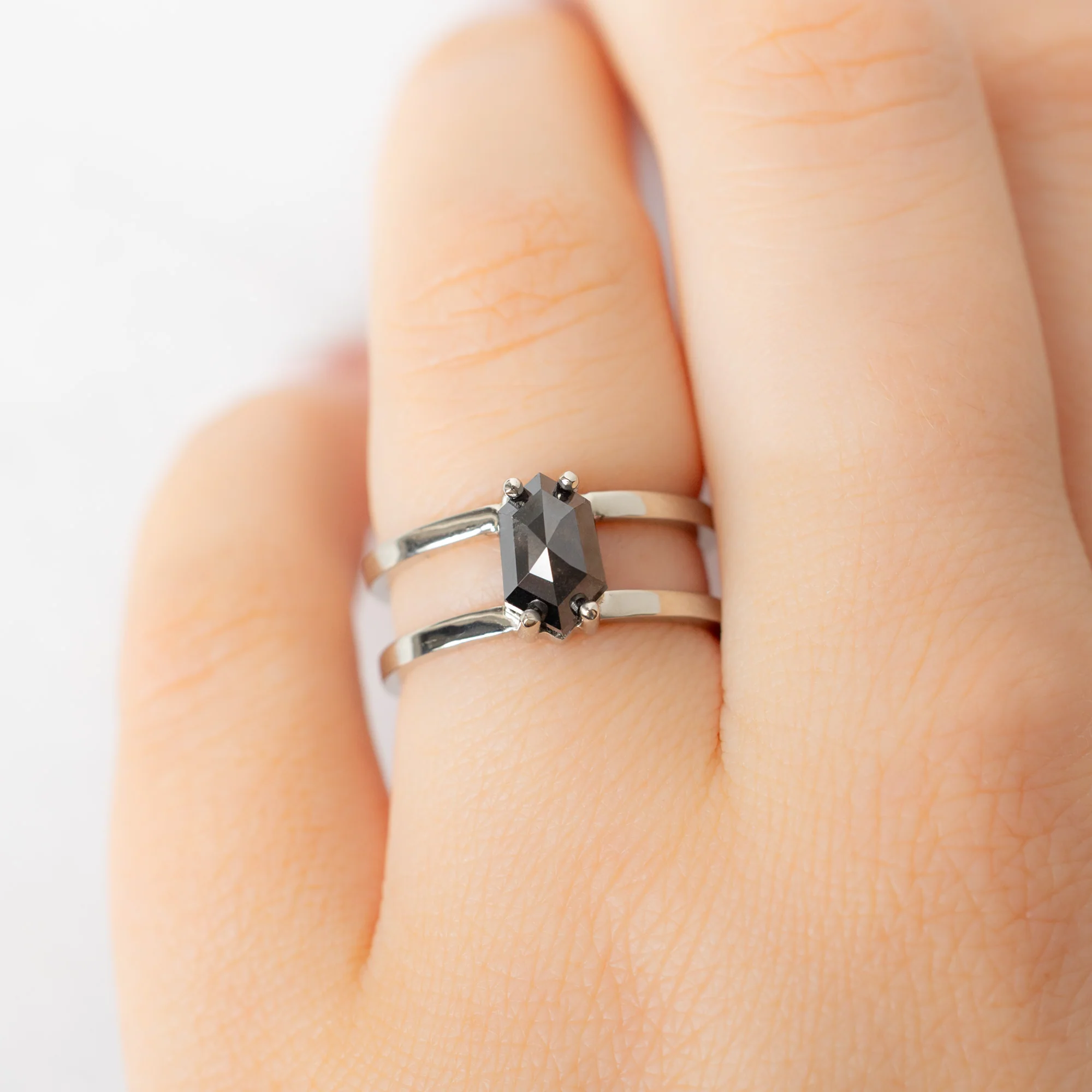 The Poppy Ring | 1.56ct Hexagon Black Diamond in 14K White Gold - Image 4