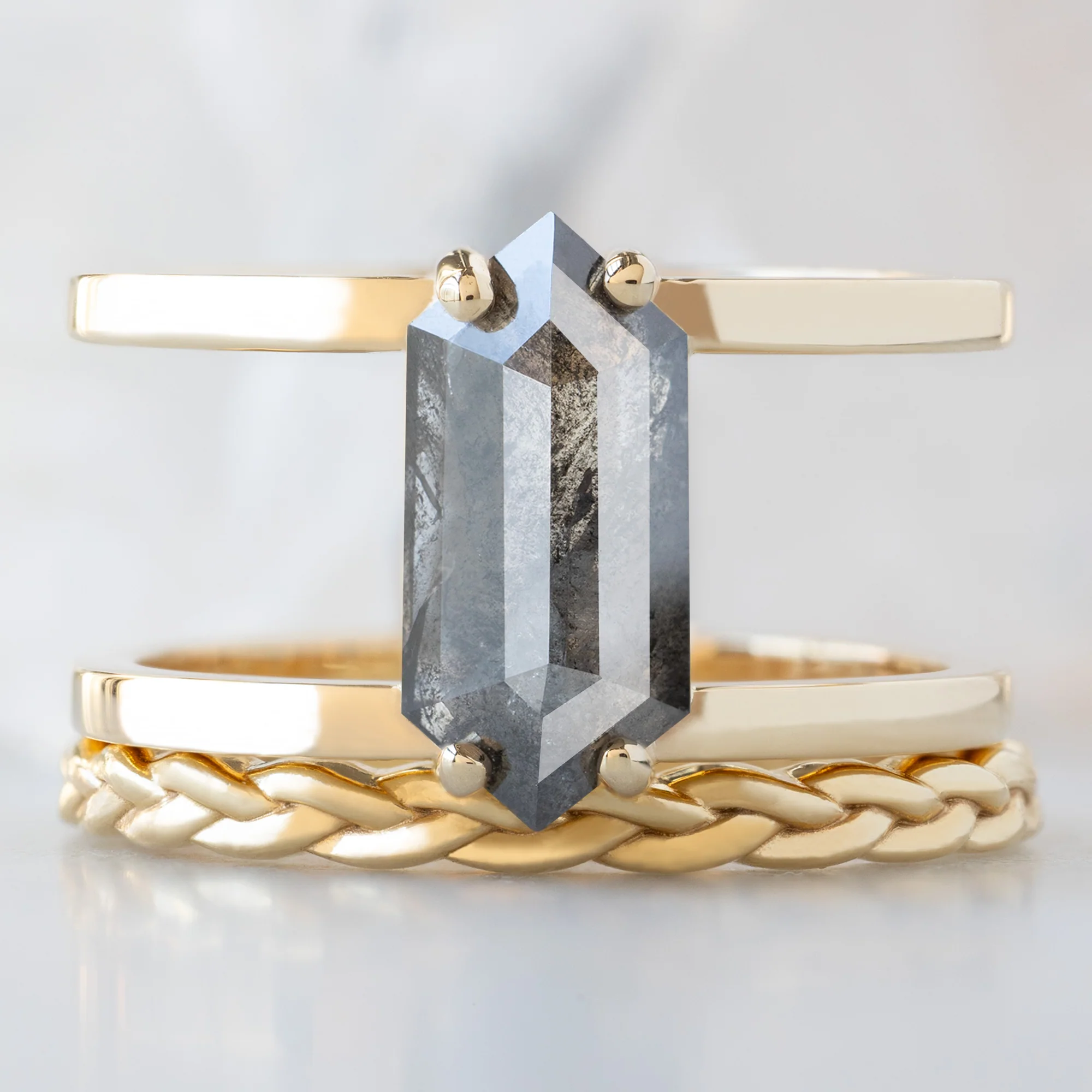 The Poppy Ring | 1.57ct Hexagon Salt and Pepper Diamond in 14K Yellow Gold - Image 3