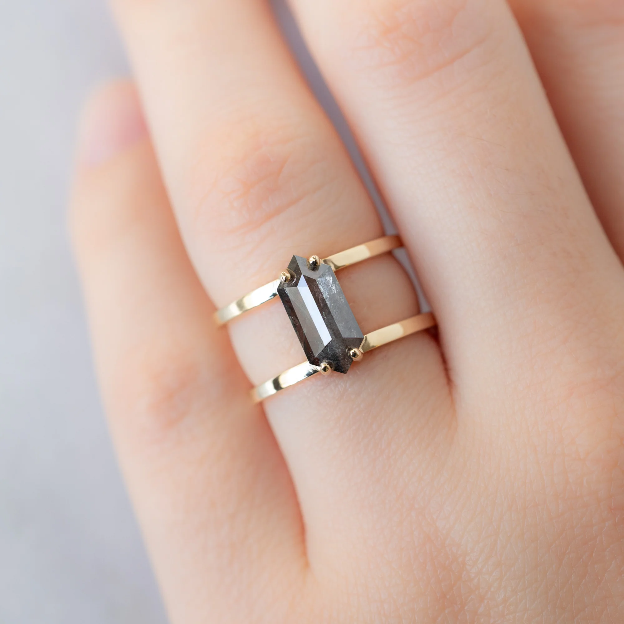 The Poppy Ring | 1.57ct Hexagon Salt and Pepper Diamond in 14K Yellow Gold - Image 4