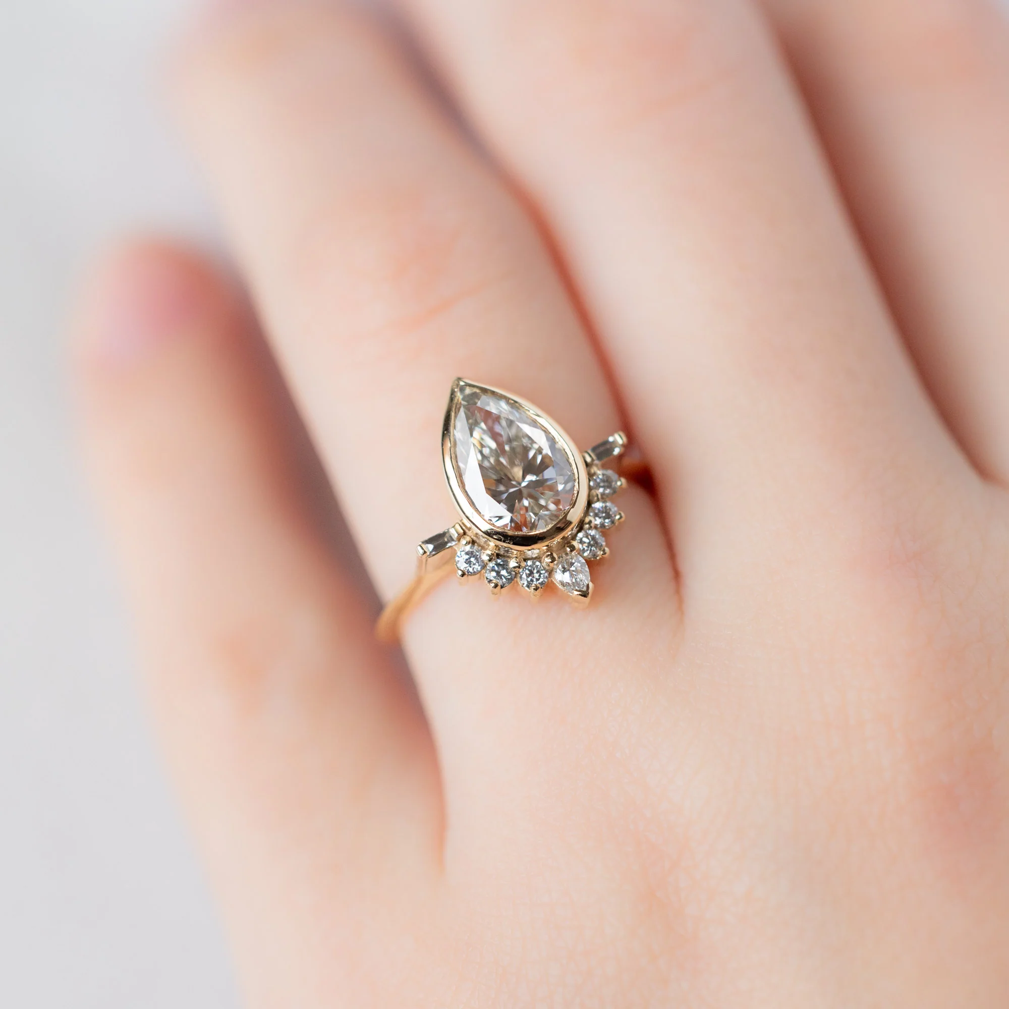 The Posy Ring | 1.88ct Lab Grown Pear White Diamond in 14K Yellow Gold - Image 3