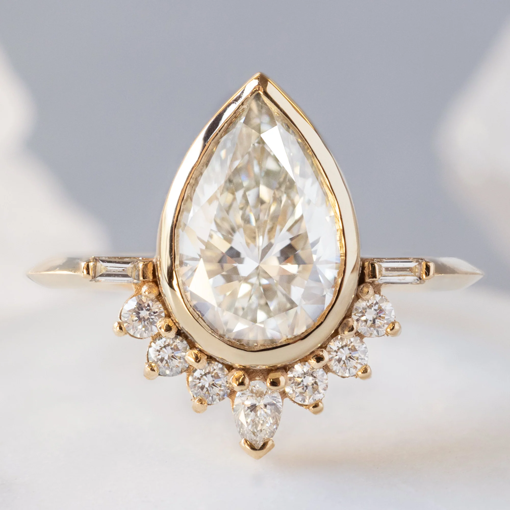 The Posy Ring | 2.20ct Pear Lab Grown White Diamond in 14K Yellow Gold