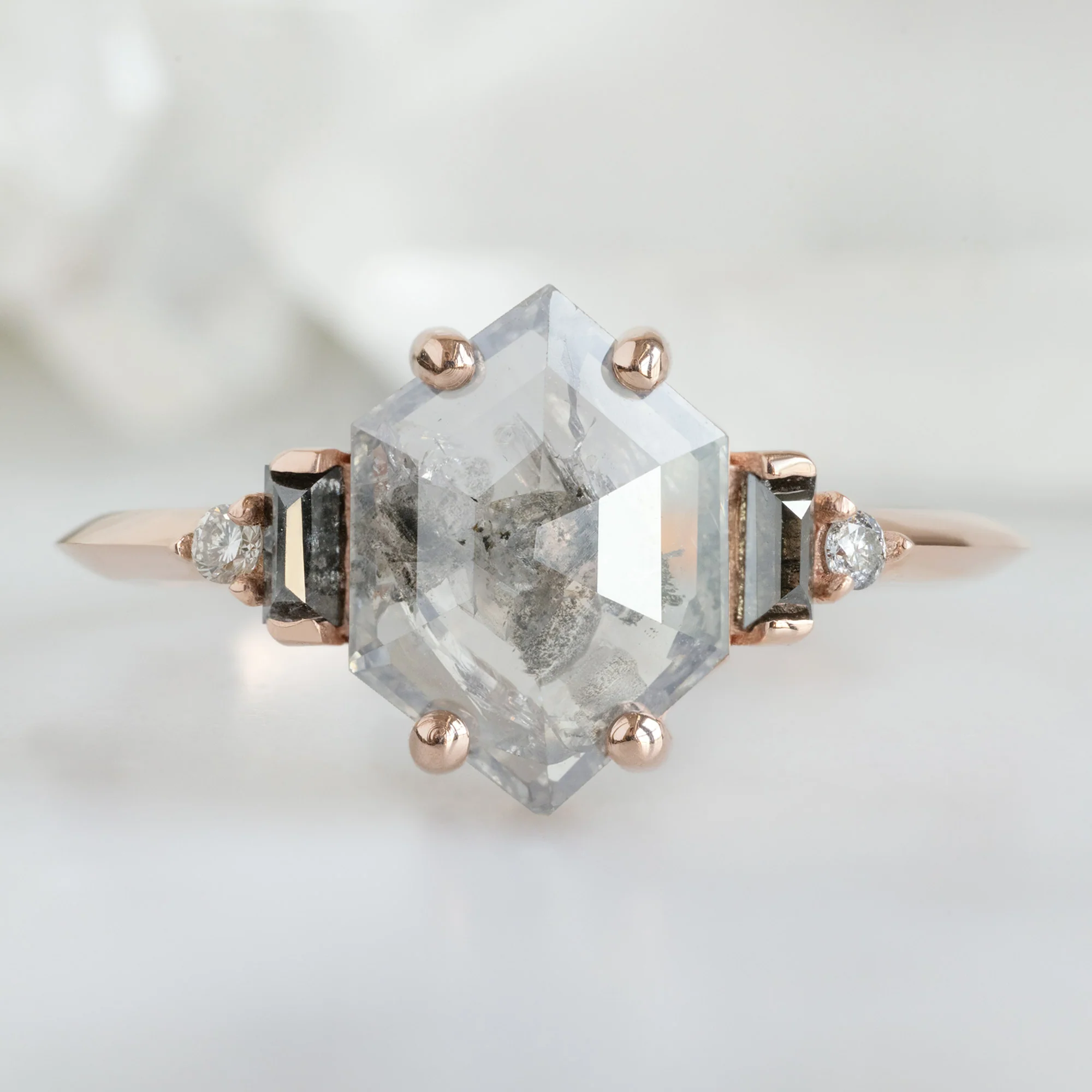 The Primrose Ring | 1.21ct Hexagon Salt and Pepper Diamond in 14K Rose Gold