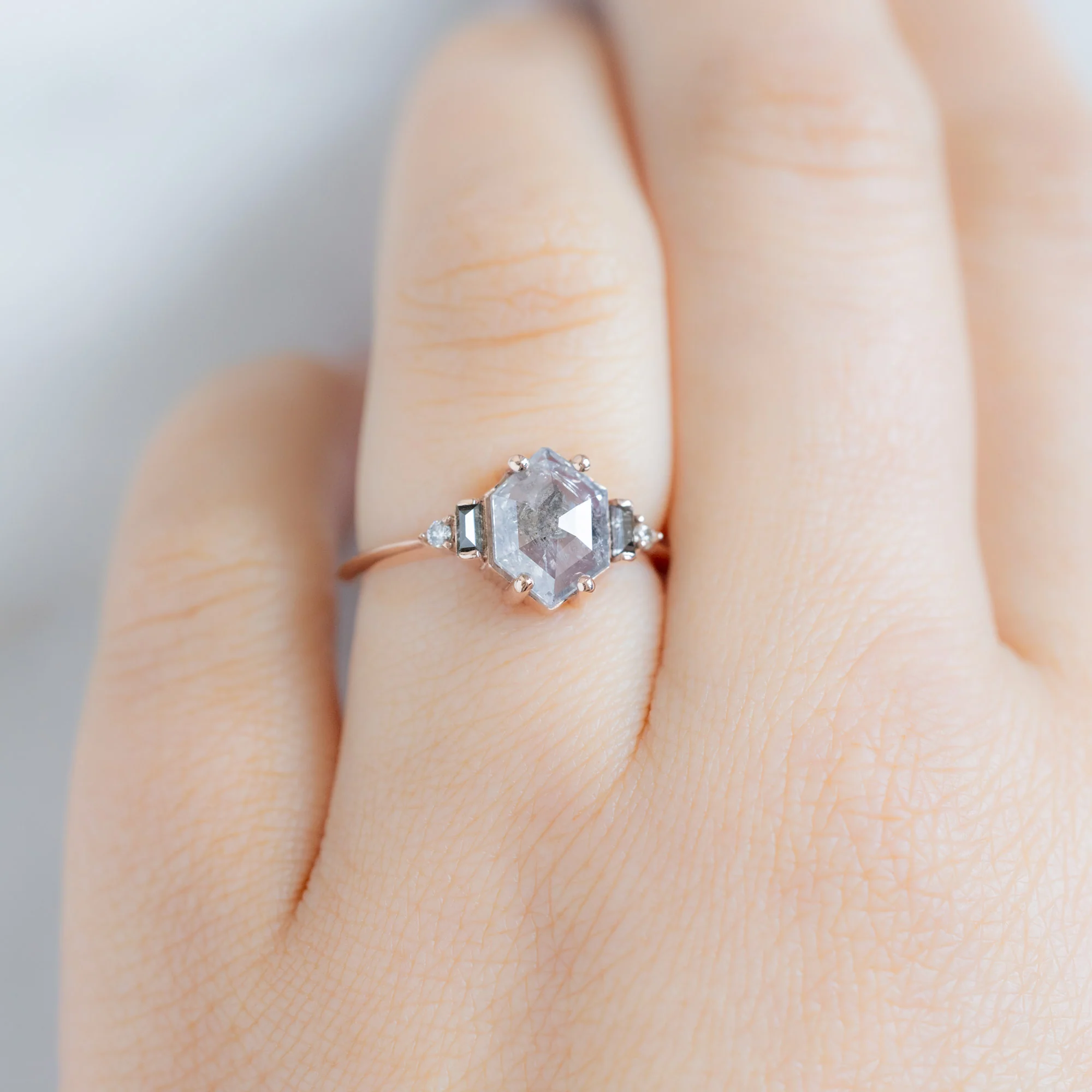 The Primrose Ring | 1.21ct Hexagon Salt and Pepper Diamond in 14K Rose Gold - Image 4