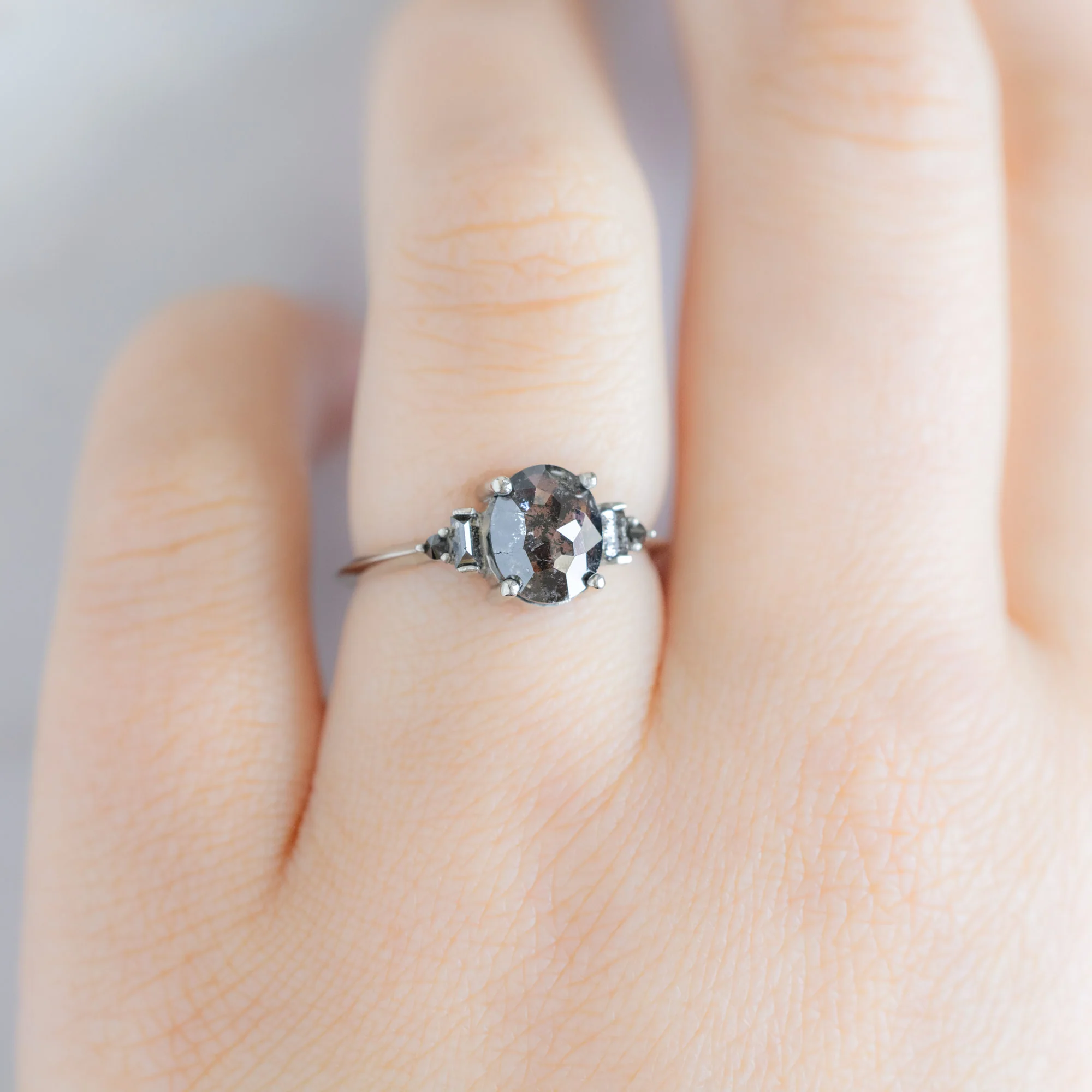 The Primrose Ring | 1.32ct Oval Salt and Pepper Diamond in 14K White Gold - Image 4