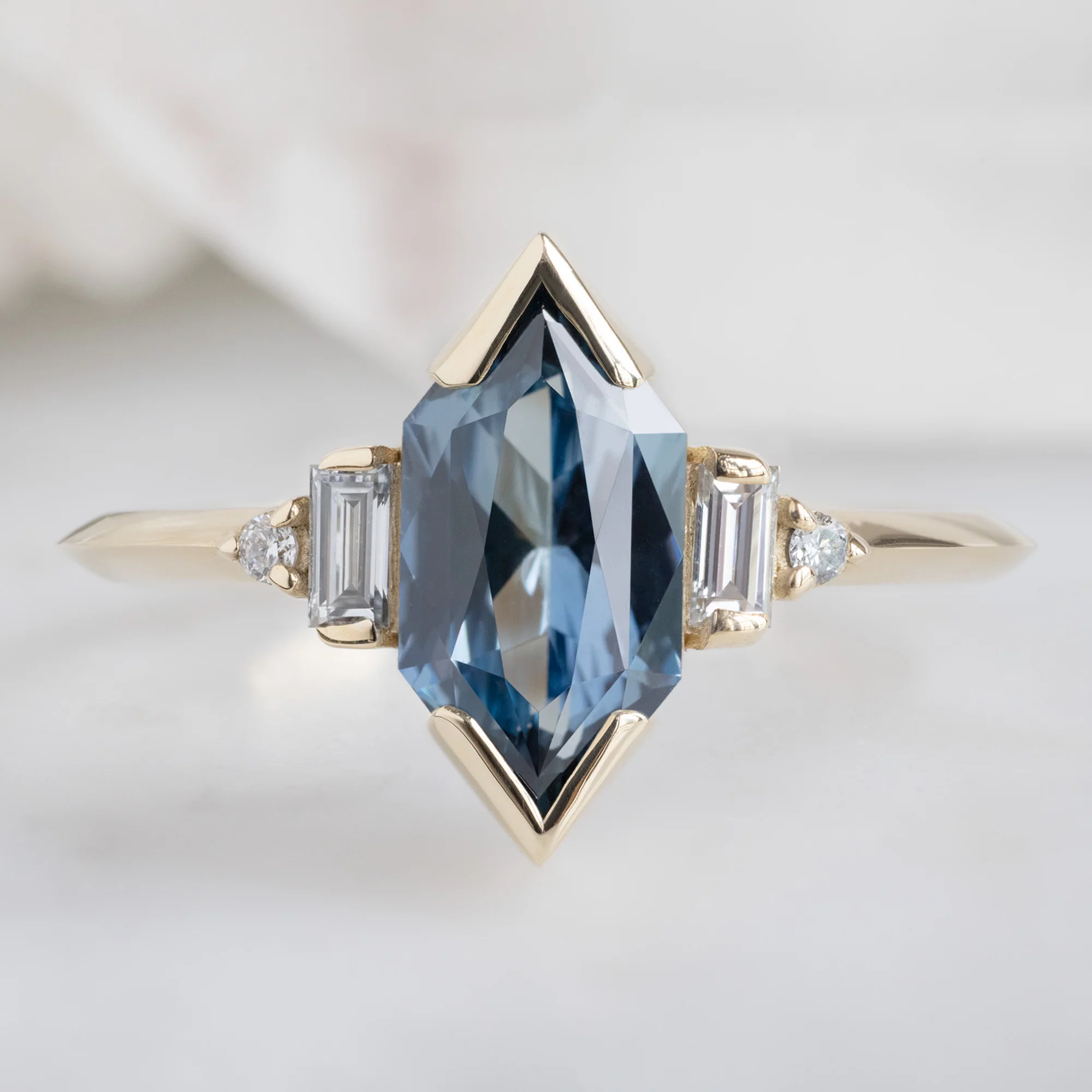 The Primrose Ring | 1.54ct Blue Sapphire Hexagon in 14K Yellow Gold
