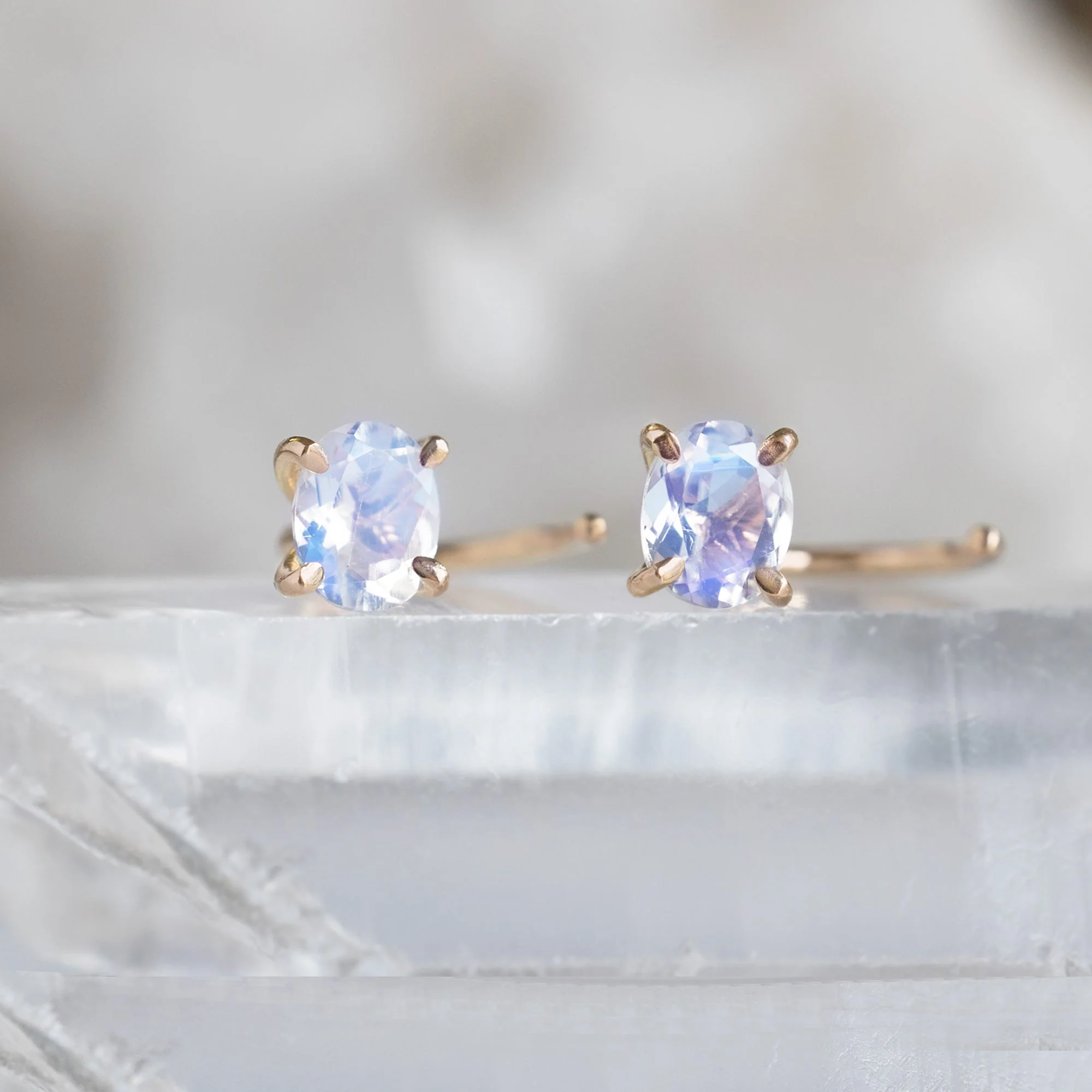The Rainbow Moonstone Huggie Stud Earrings | Yellow, Rose or Sterling Silver - Image 11