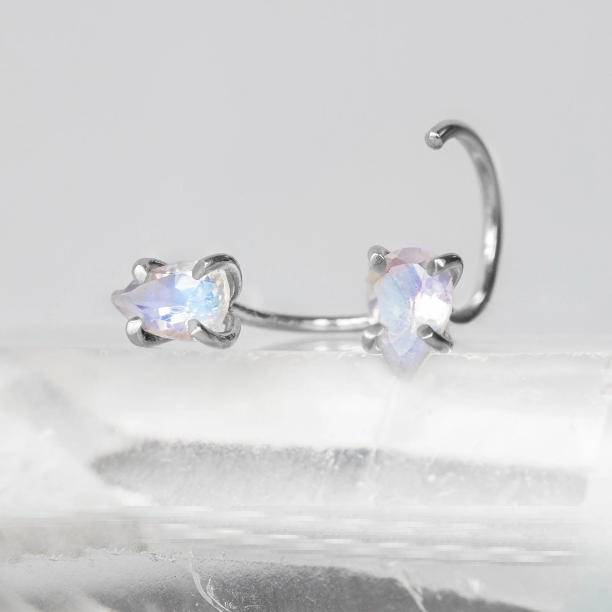 The Rainbow Moonstone Huggie Stud Earrings | Yellow, Rose or Sterling Silver - Image 5