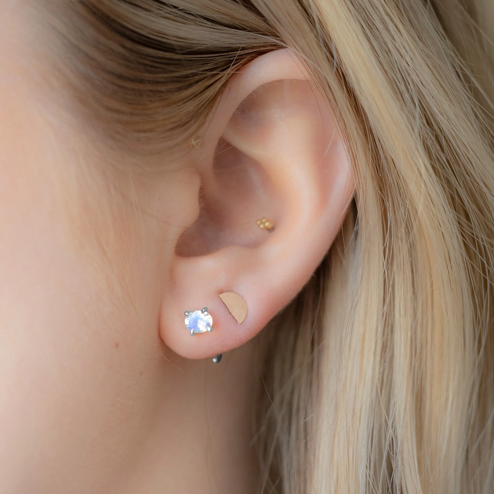 The Rainbow Moonstone Huggie Stud Earrings | Yellow, Rose or Sterling Silver - Image 6