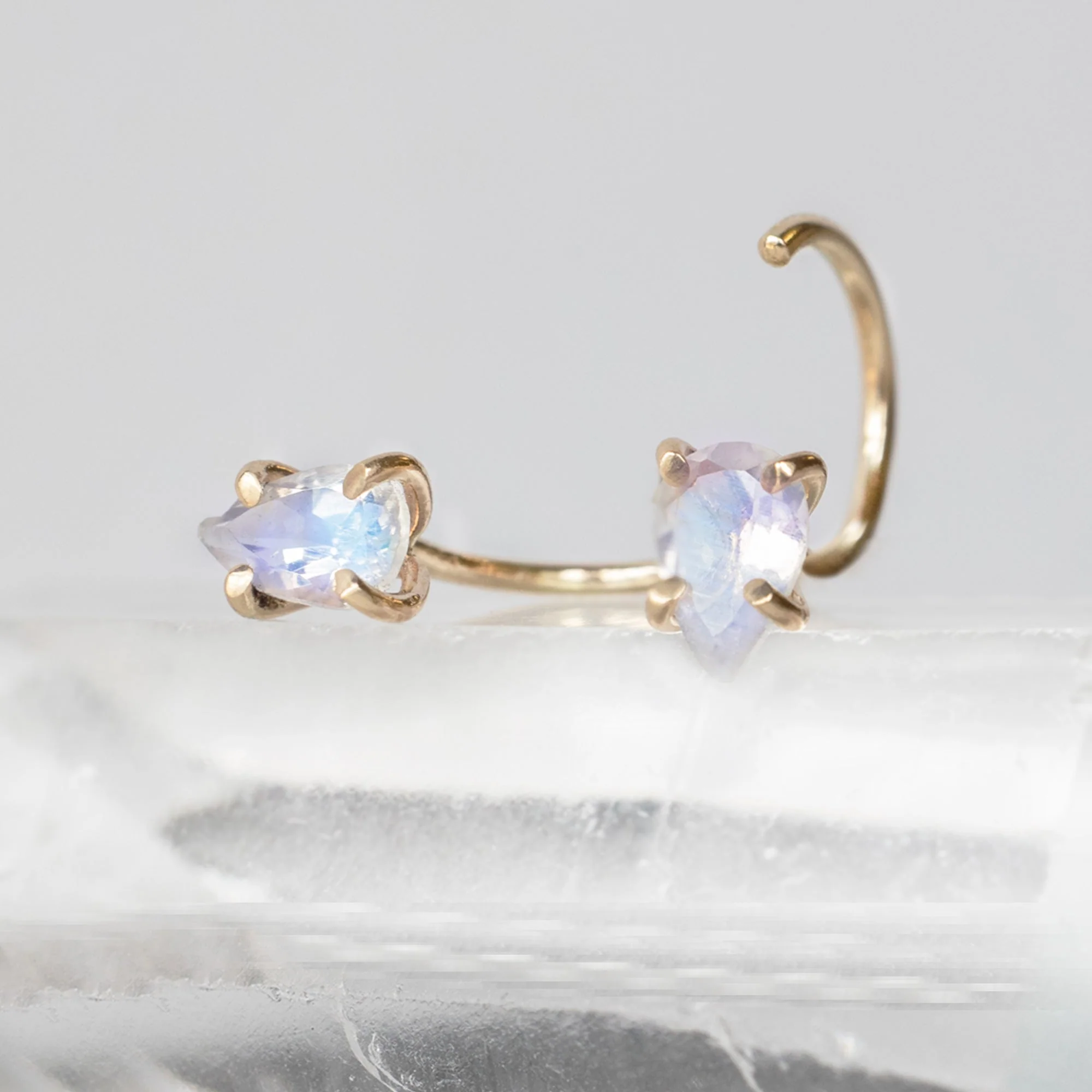 The Rainbow Moonstone Huggie Stud Earrings | Yellow, Rose or Sterling Silver - Image 9
