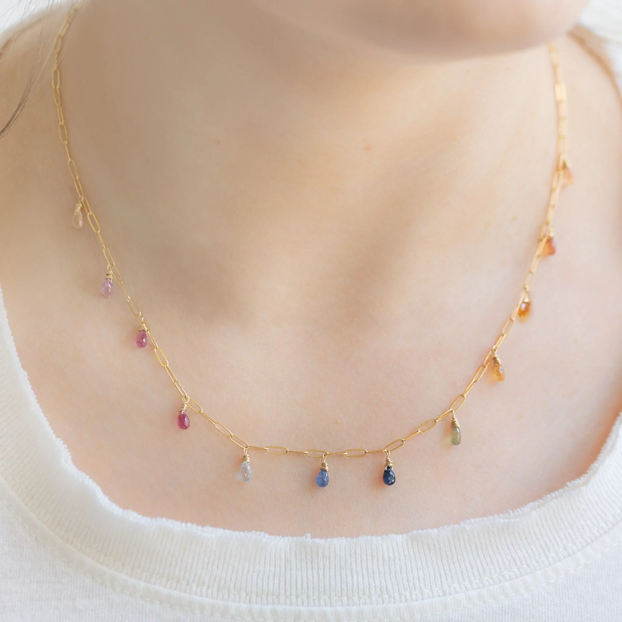 The Rainbow Sapphire Briolette Necklace | Yellow Gold - Image 2