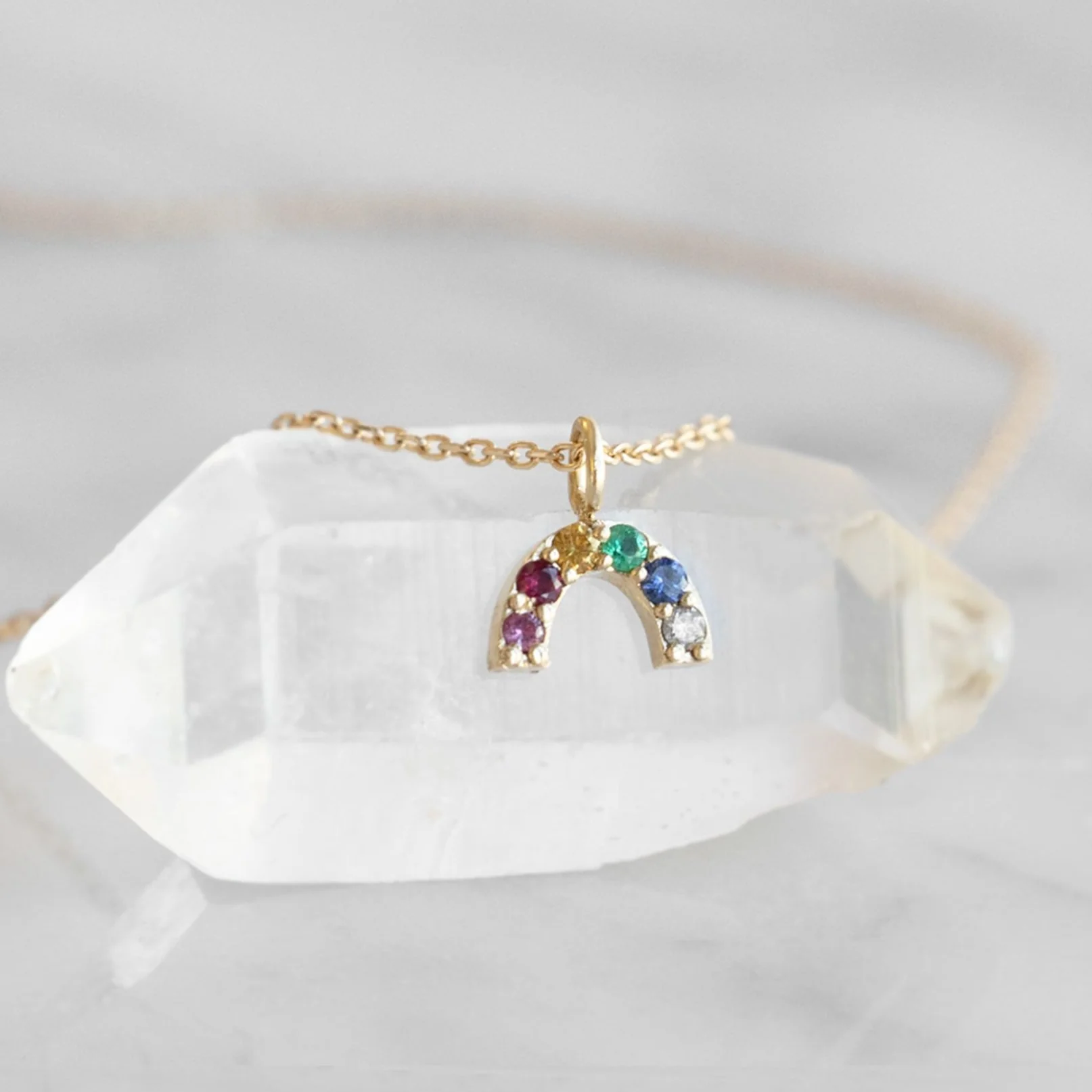 The Rainbow Sapphire Charm Necklace | Yellow, Rose or White Gold