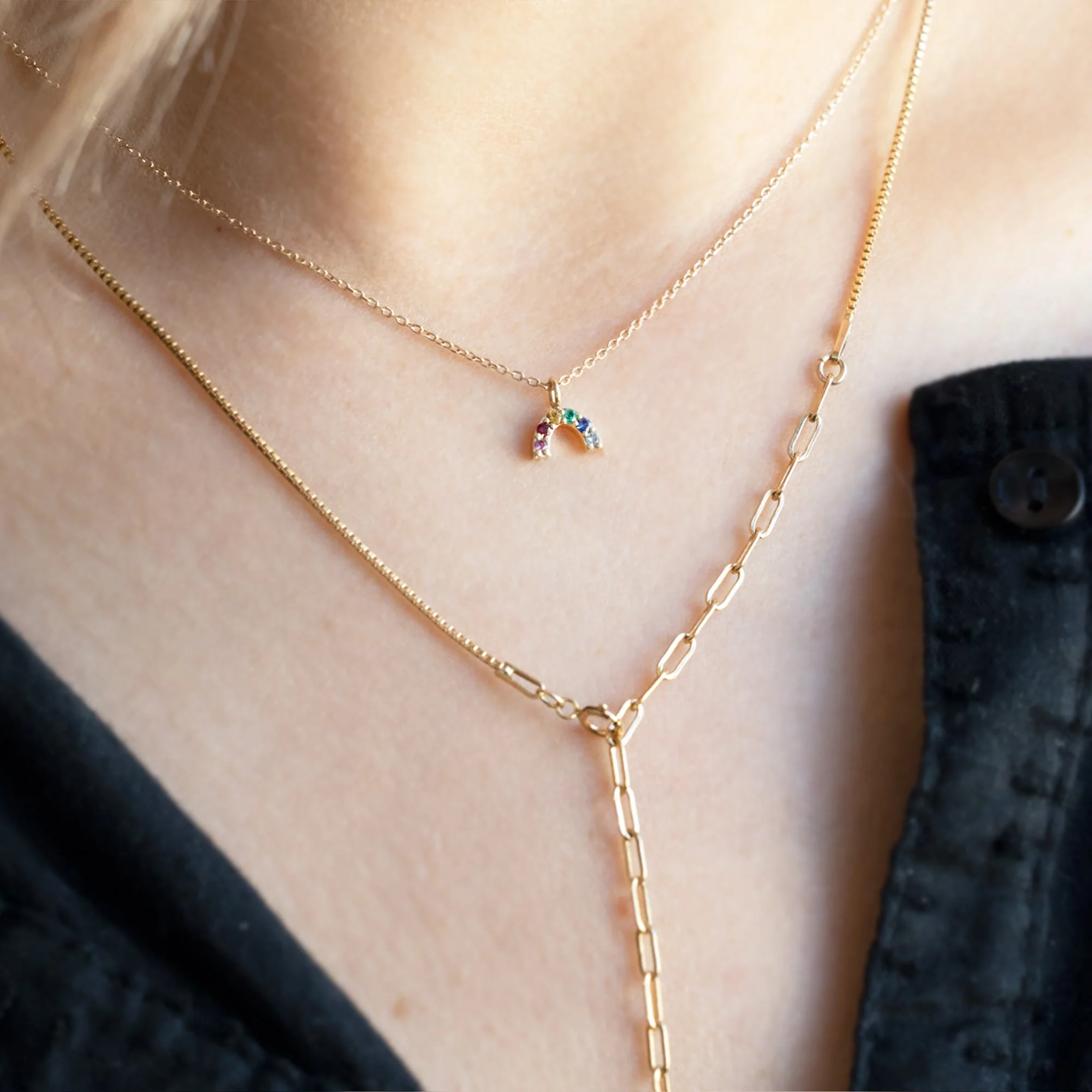 The Rainbow Sapphire Charm Necklace | Yellow, Rose or White Gold - Image 3