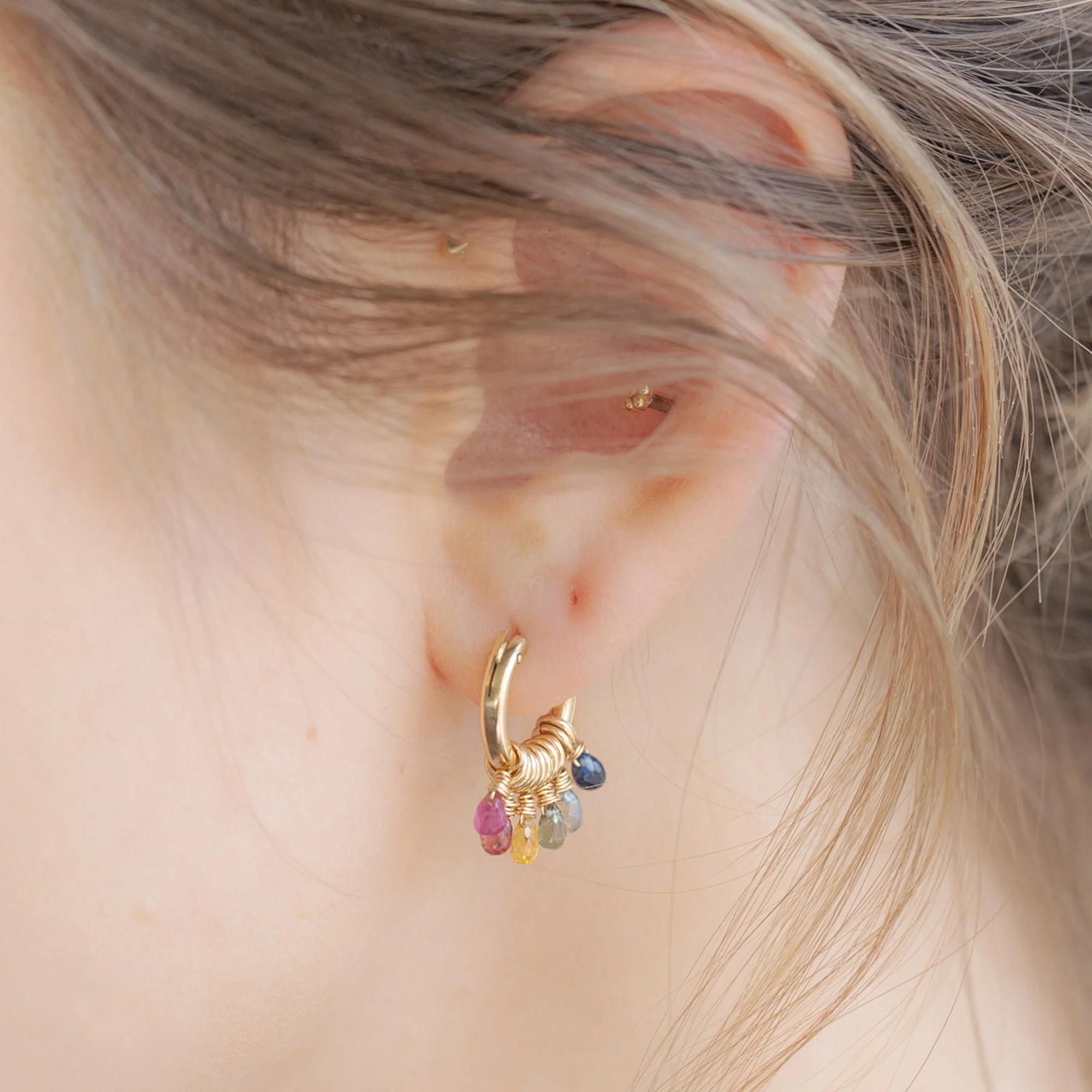 The Rainbow Sapphire Hoop Earrings | Yellow Gold - Image 2