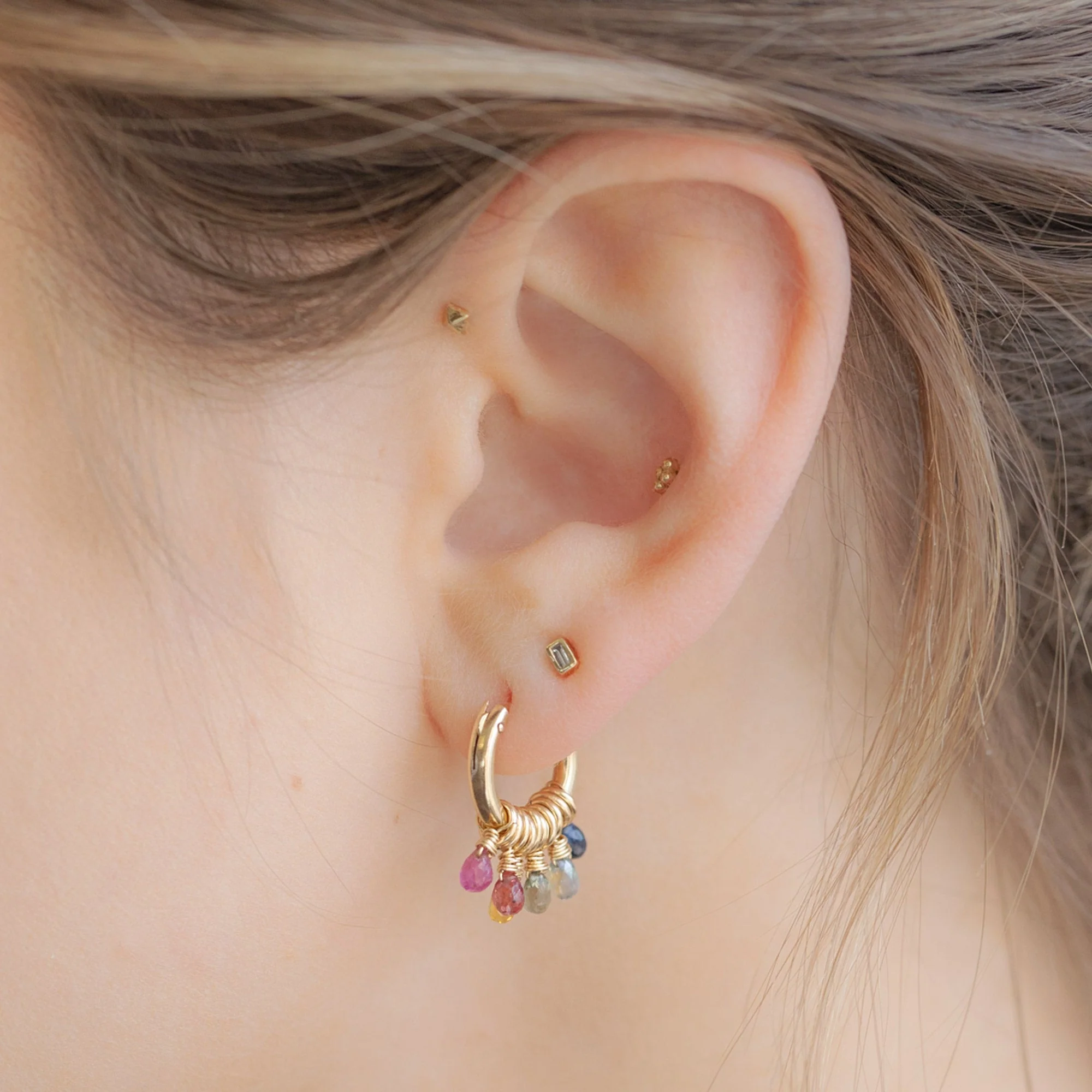 The Rainbow Sapphire Hoop Earrings | Yellow Gold - Image 3