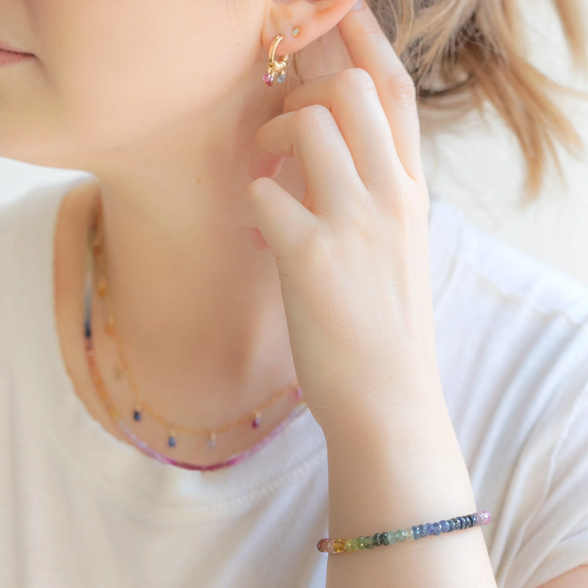 The Rainbow Sapphire Hoop Earrings | Yellow Gold - Image 4