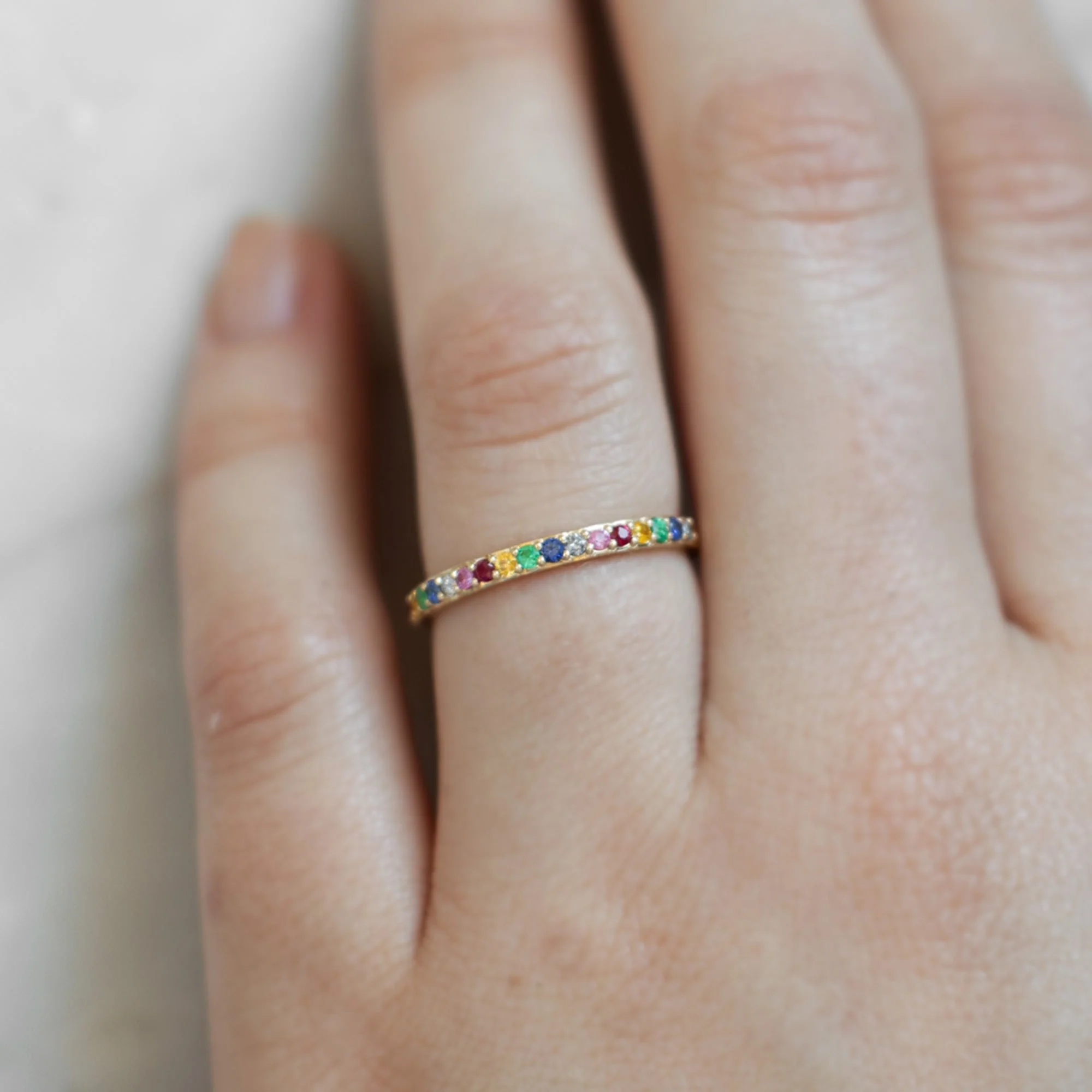 Rainbow Sapphire Pavé Eternity Band | Yellow, Rose or White Gold - Image 2