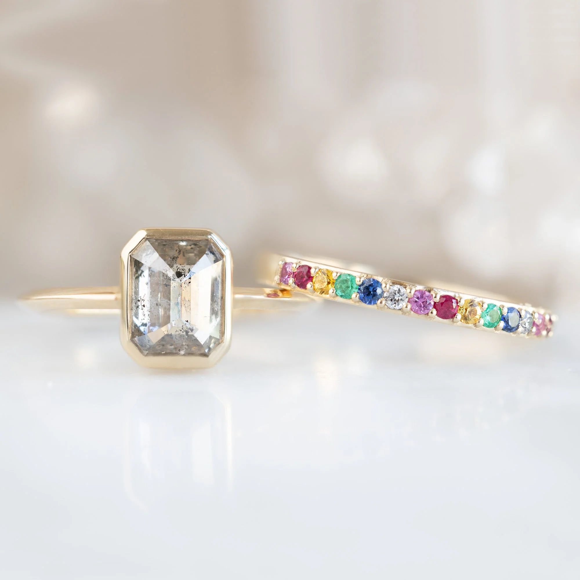 Rainbow Sapphire Pavé Eternity Band | Yellow, Rose or White Gold - Image 3