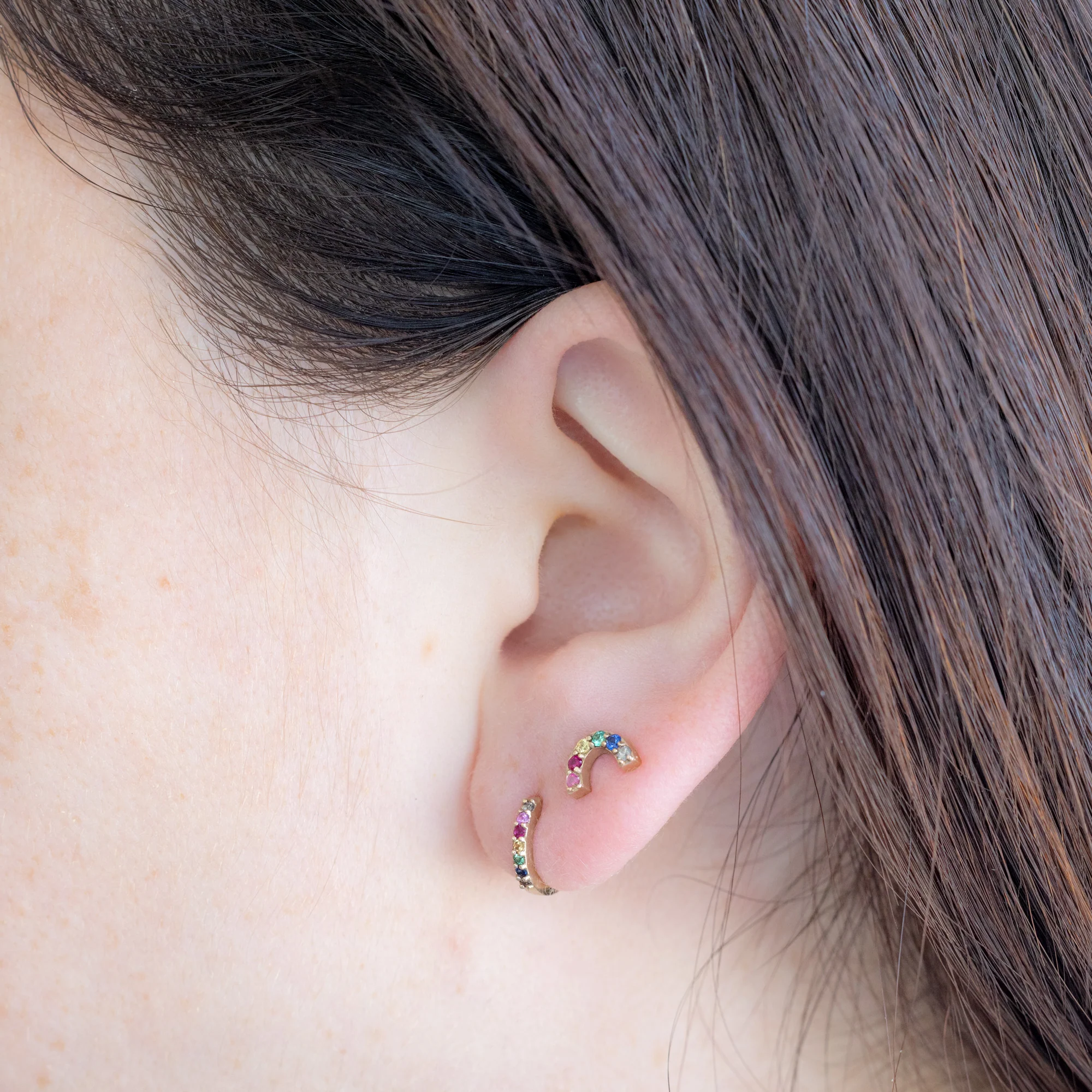 The Rainbow Sapphire Stud Earrings | Yellow, Rose or White Gold - Image 3