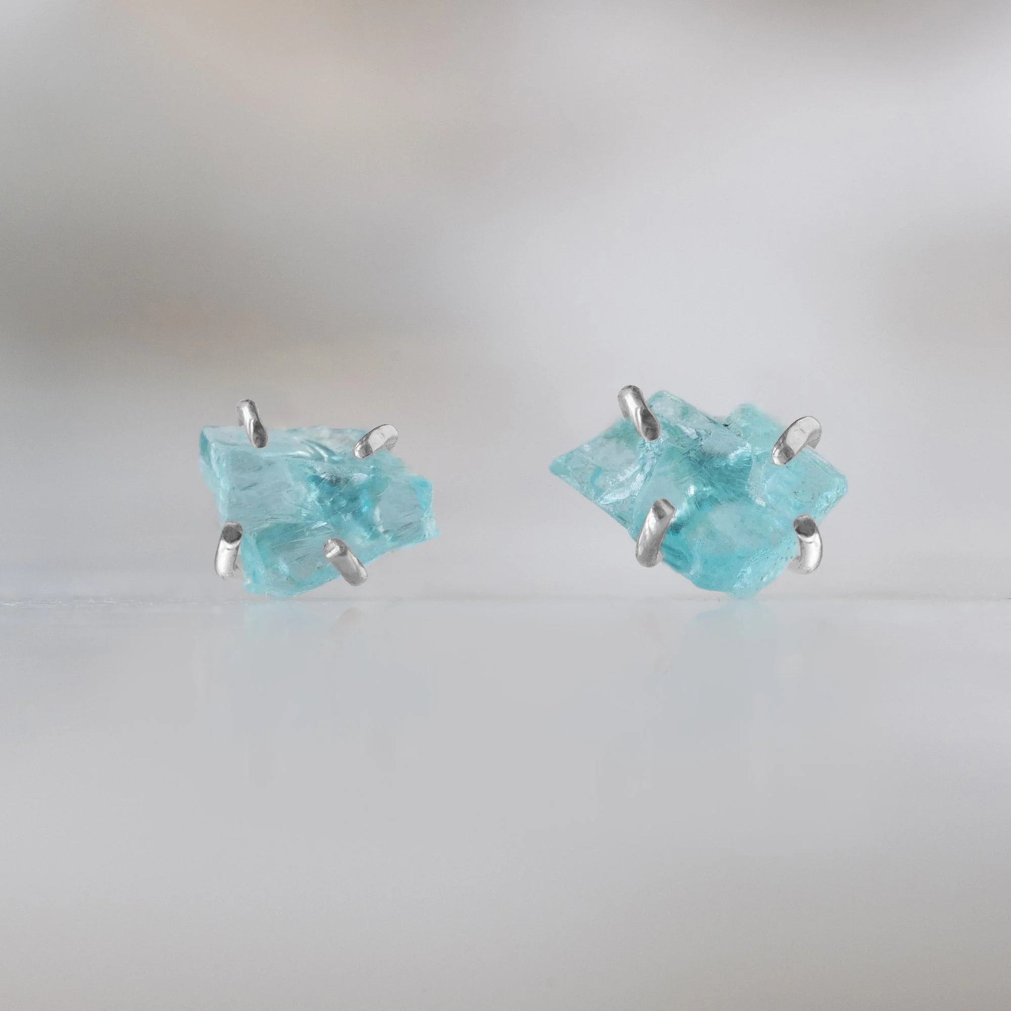 The Raw Aquamarine Stud Earrings | Yellow, Rose or Sterling Silver