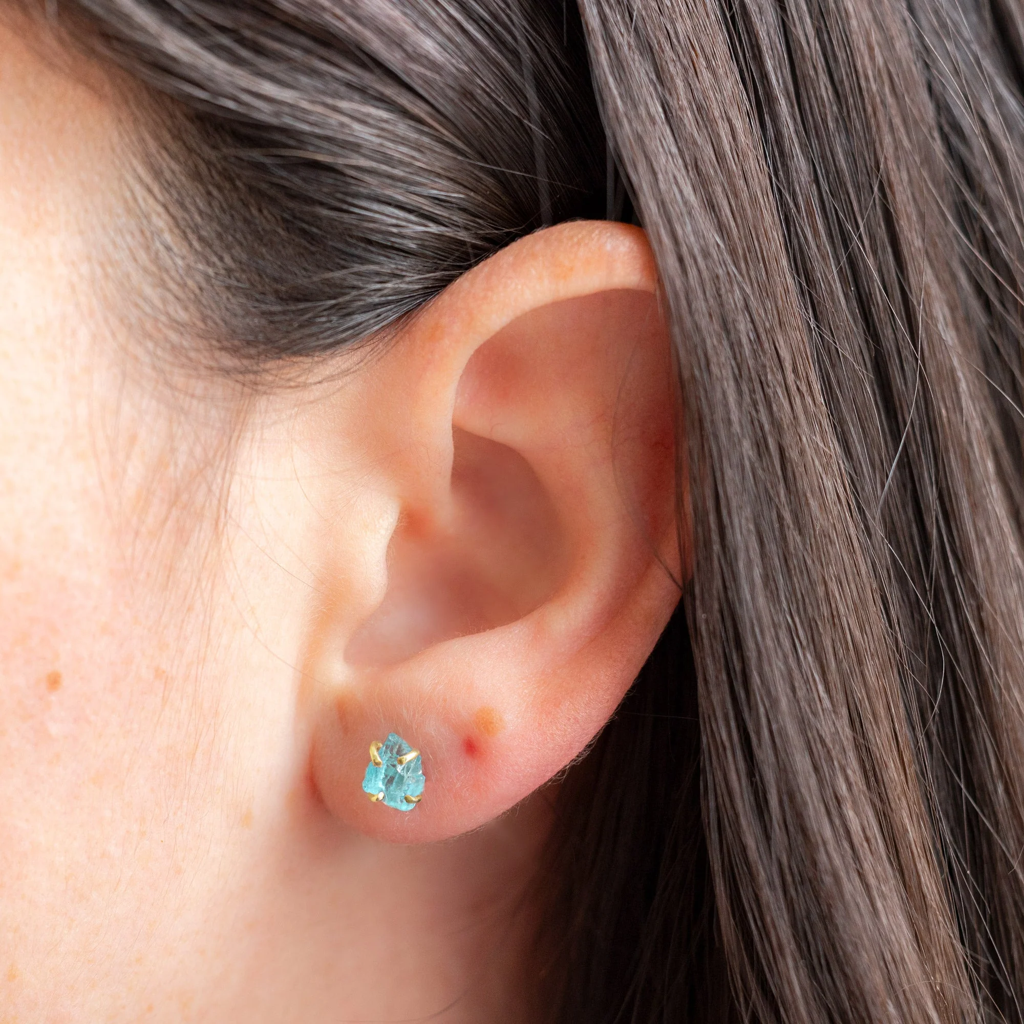 The Raw Aquamarine Stud Earrings | Yellow, Rose or Sterling Silver - Image 8