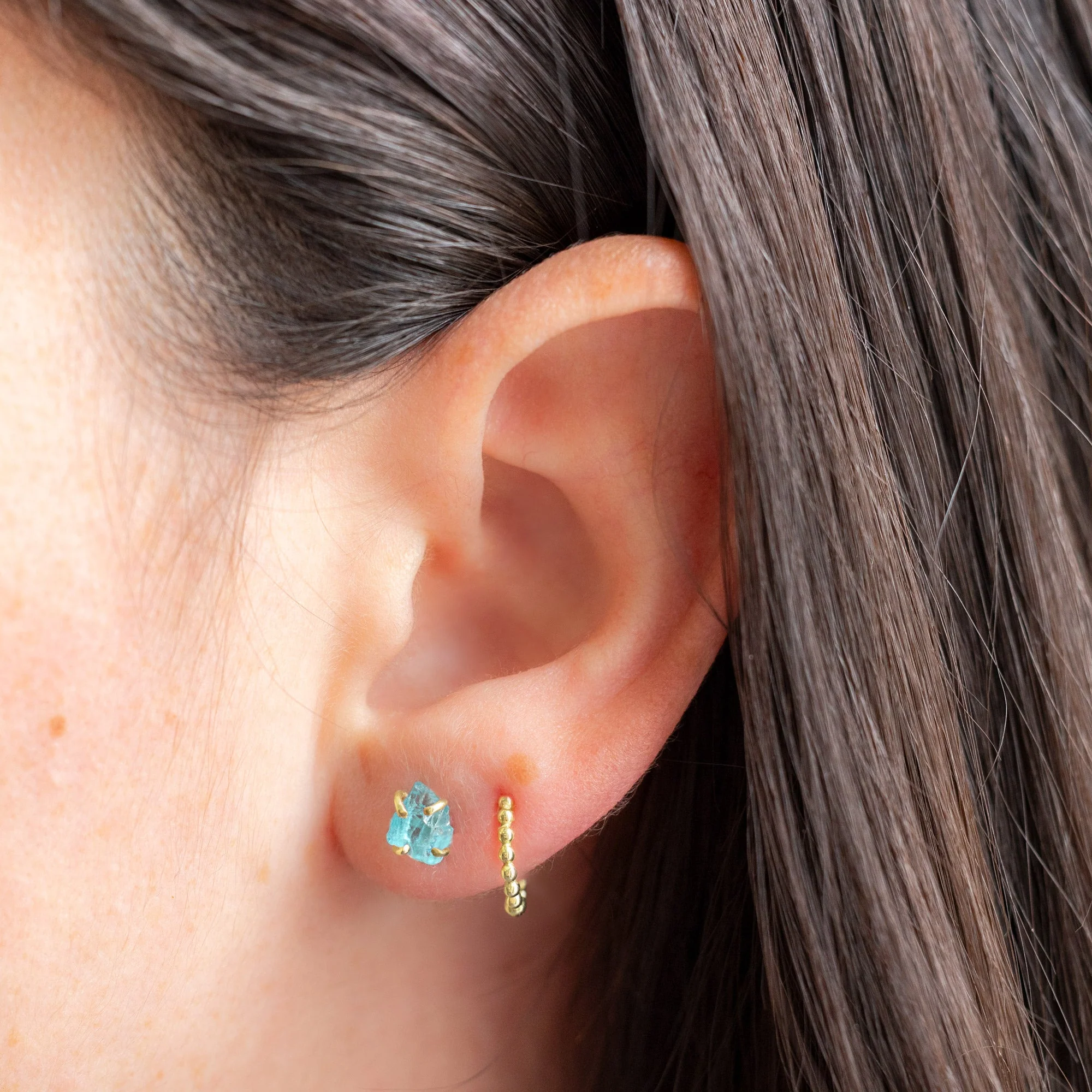The Raw Aquamarine Stud Earrings | Yellow, Rose or Sterling Silver - Image 9