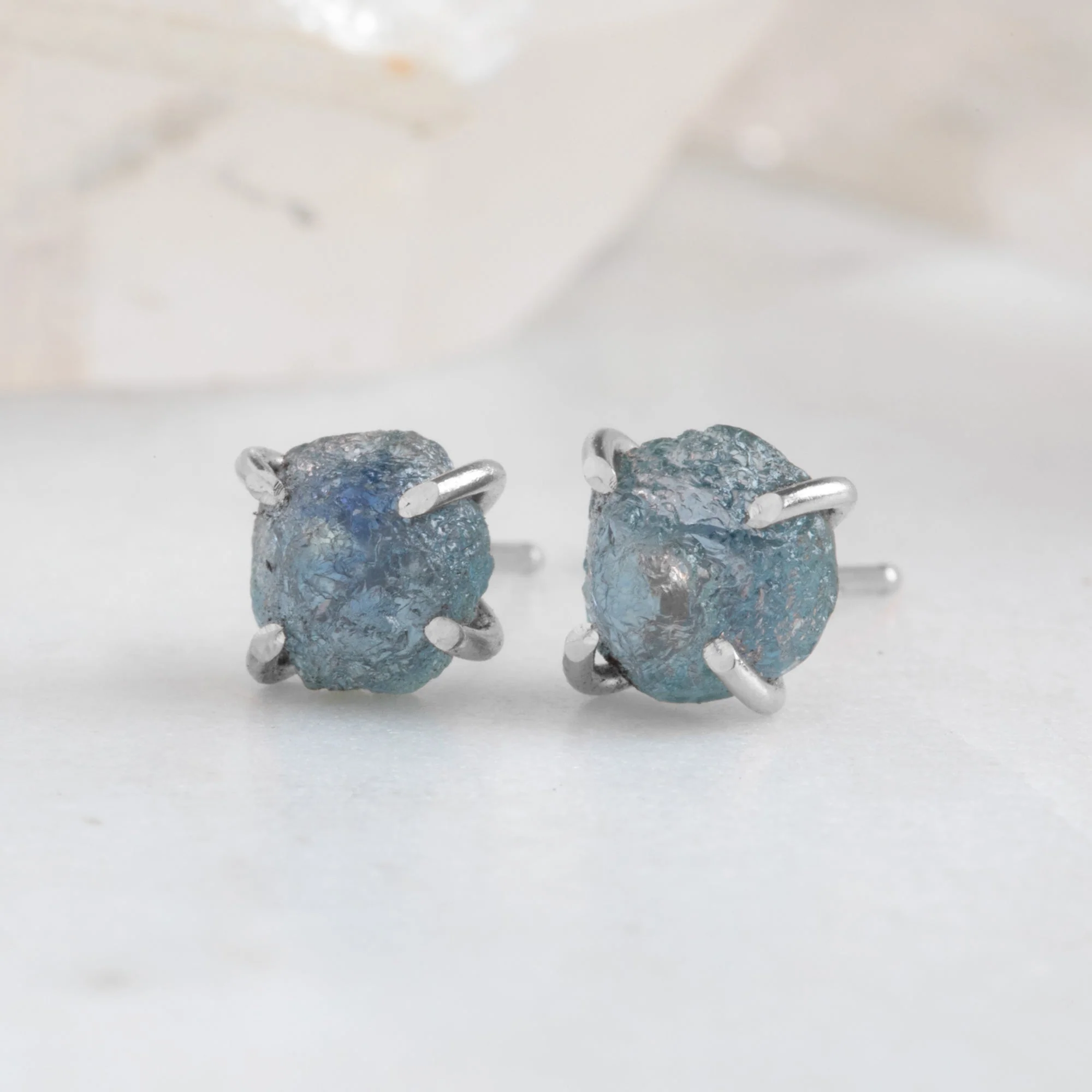 The Raw Montana Sapphire Stud Earrings | Yellow, Rose or Sterling Silver - Image 5
