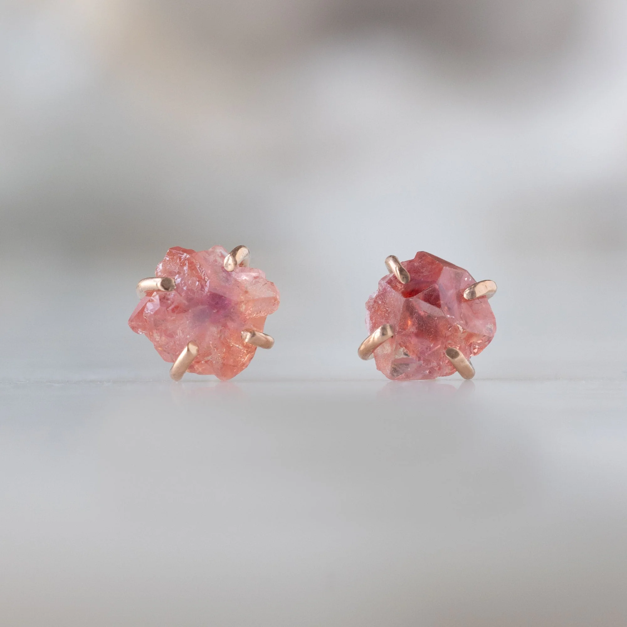 The Raw Padparadscha Sapphire Gemstone Stud Earrings | Yellow, Rose or Sterling Silver - Image 4