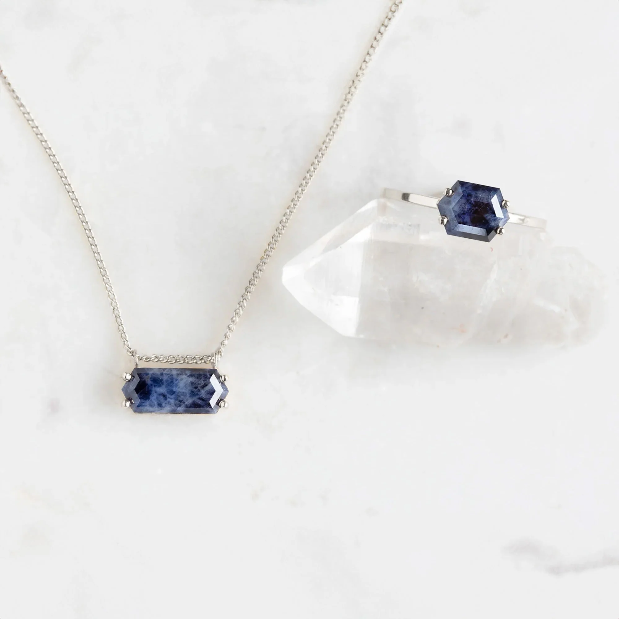 The Raw Sapphire Hexagon Necklace | Yellow, Rose, White or Sterling Silver - Image 12