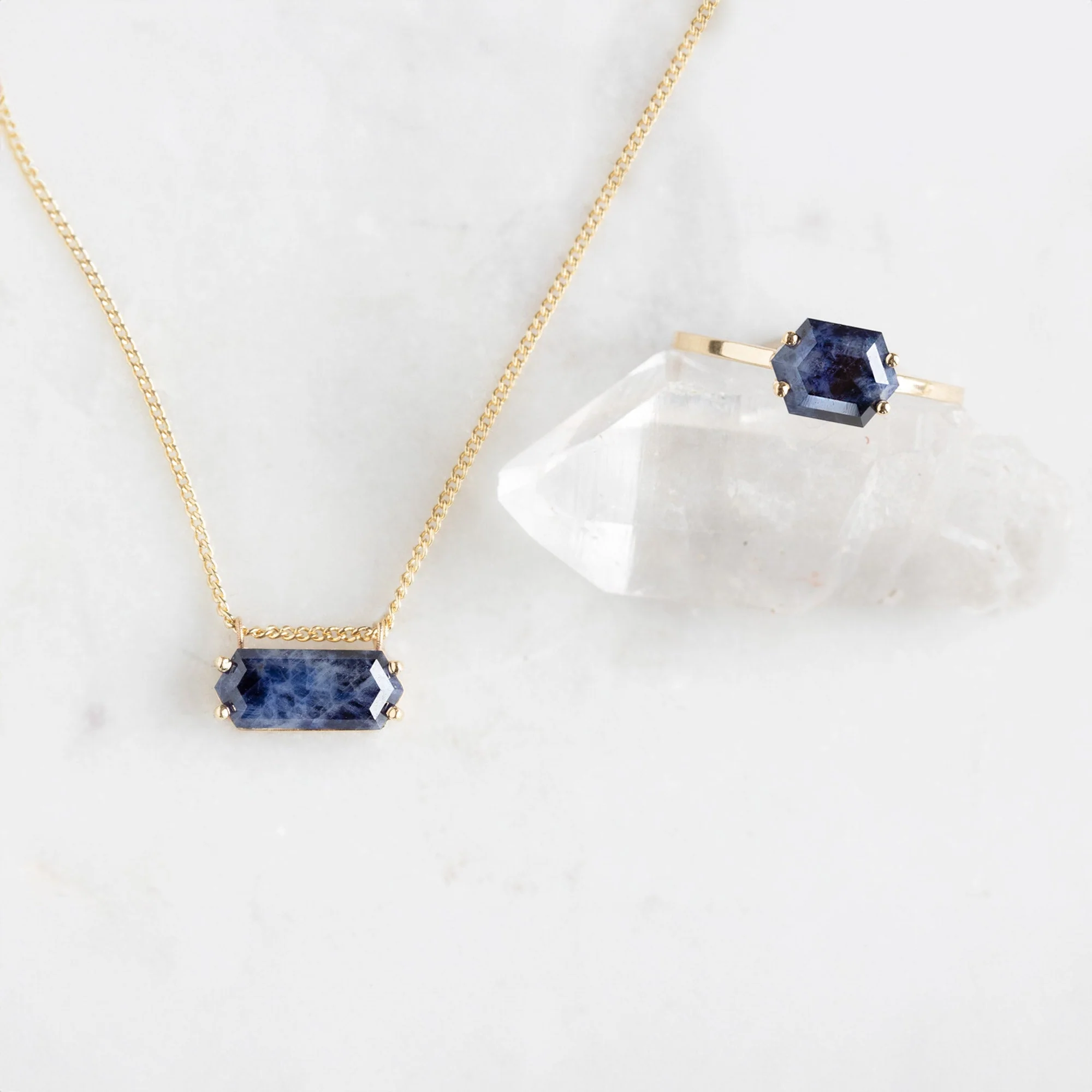 The Raw Sapphire Hexagon Necklace | Yellow, Rose, White or Sterling Silver - Image 4