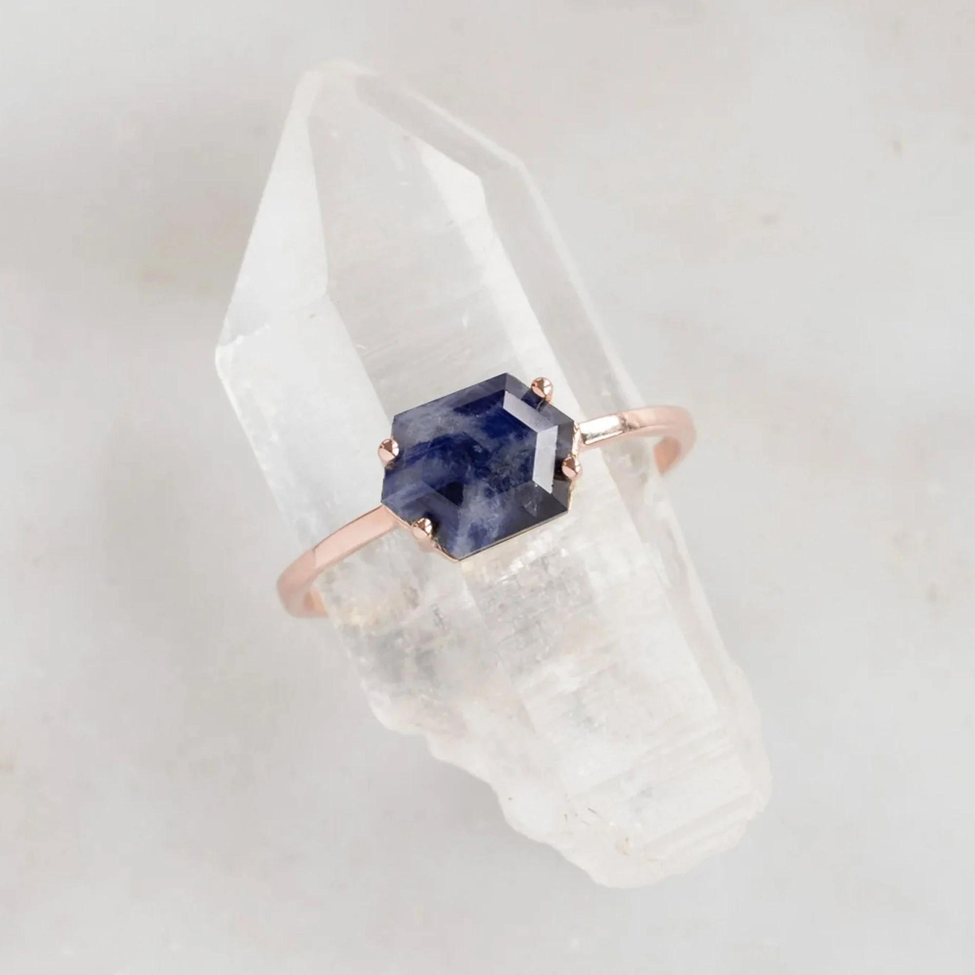 The Raw Sapphire Hexagon Ring | Yellow, Rose, White or Sterling Silver - Image 12