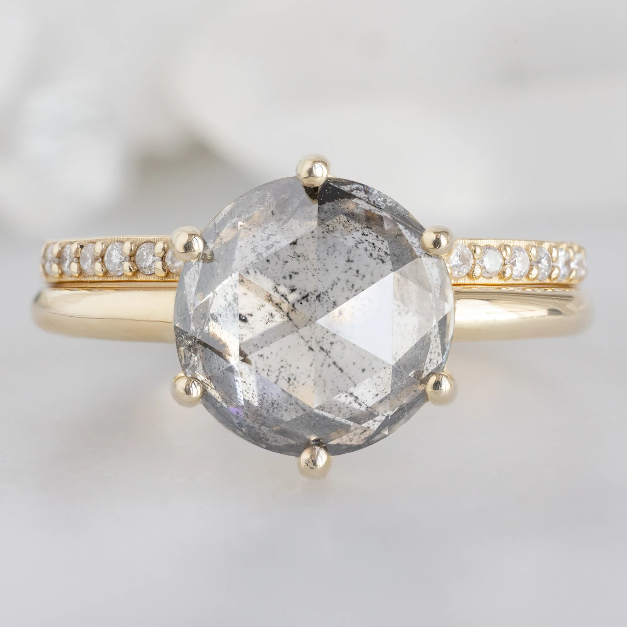 The Rose Ring | 2.55ct Lab Grown Round Salt and Pepper Diamond in 14K Yellow Gold - Image 3
