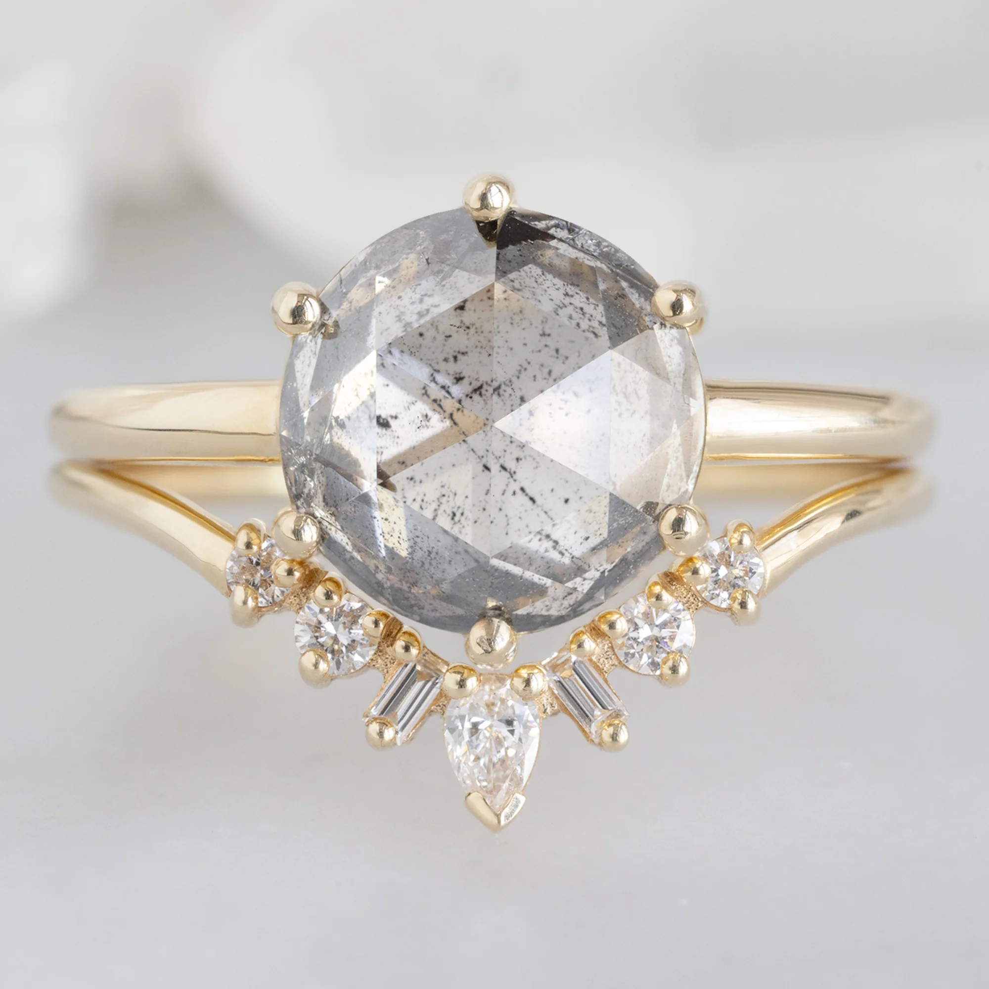 The Rose Ring | 2.55ct Lab Grown Round Salt and Pepper Diamond in 14K Yellow Gold - Image 4