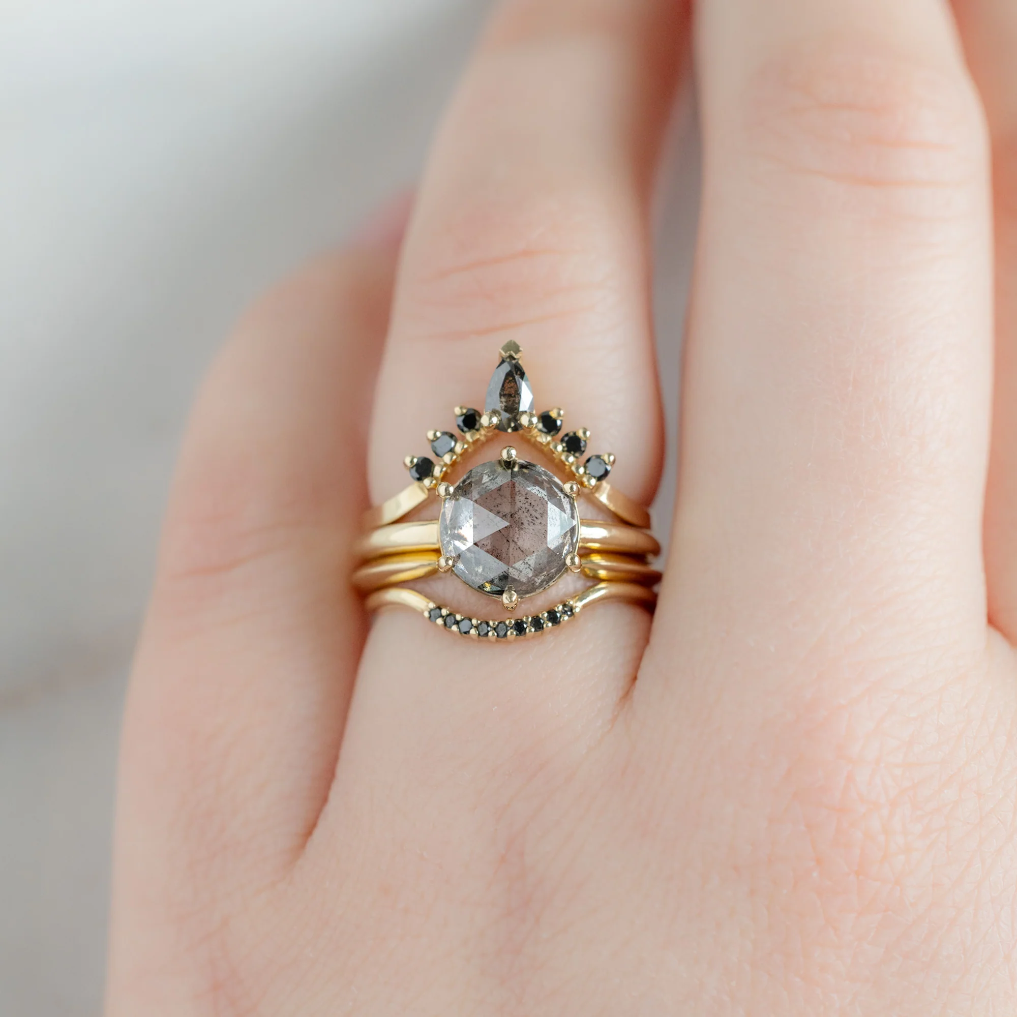 The Rose Ring | 2.55ct Lab Grown Round Salt and Pepper Diamond in 14K Yellow Gold - Image 5