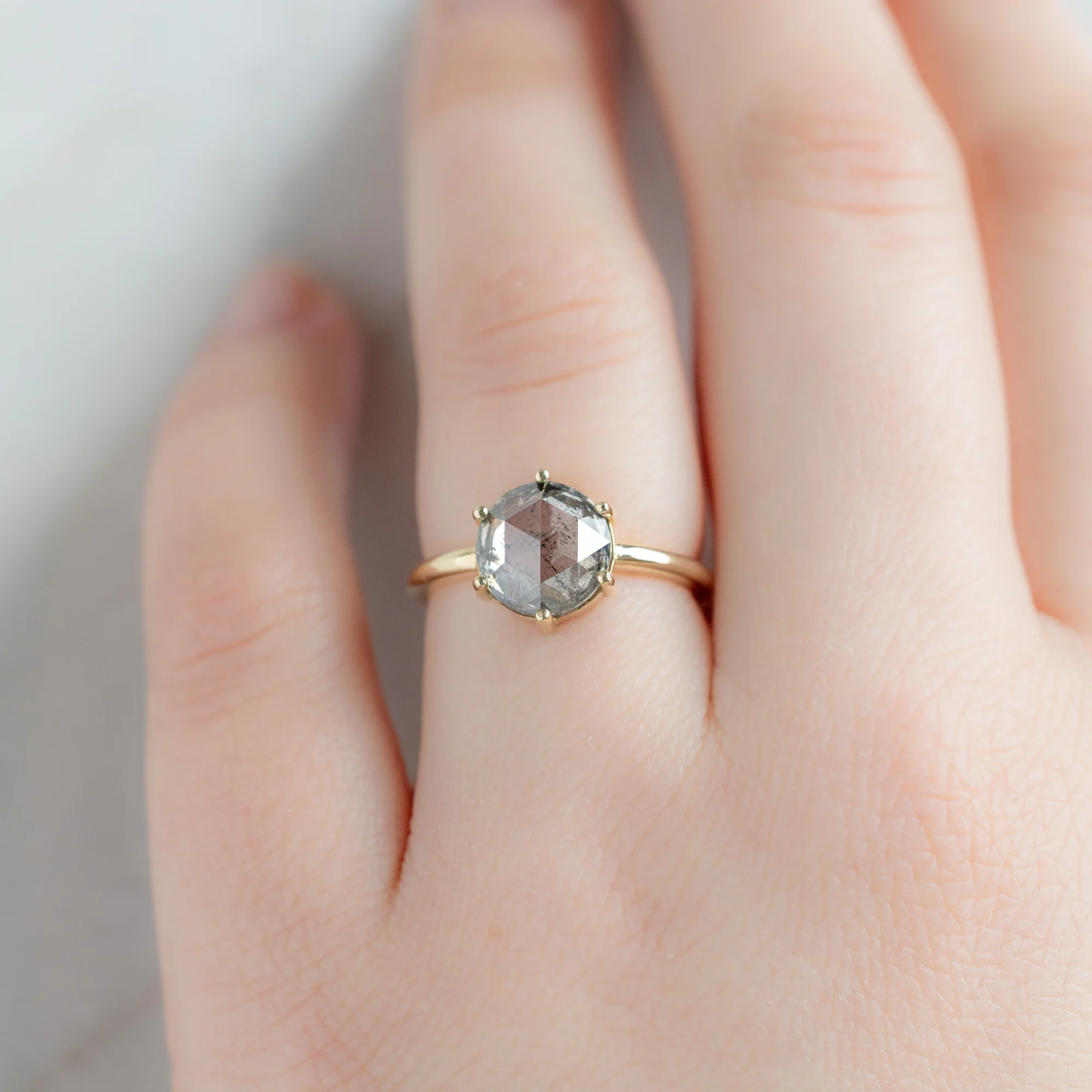 The Rose Ring | 2.55ct Lab Grown Round Salt and Pepper Diamond in 14K Yellow Gold - Image 6