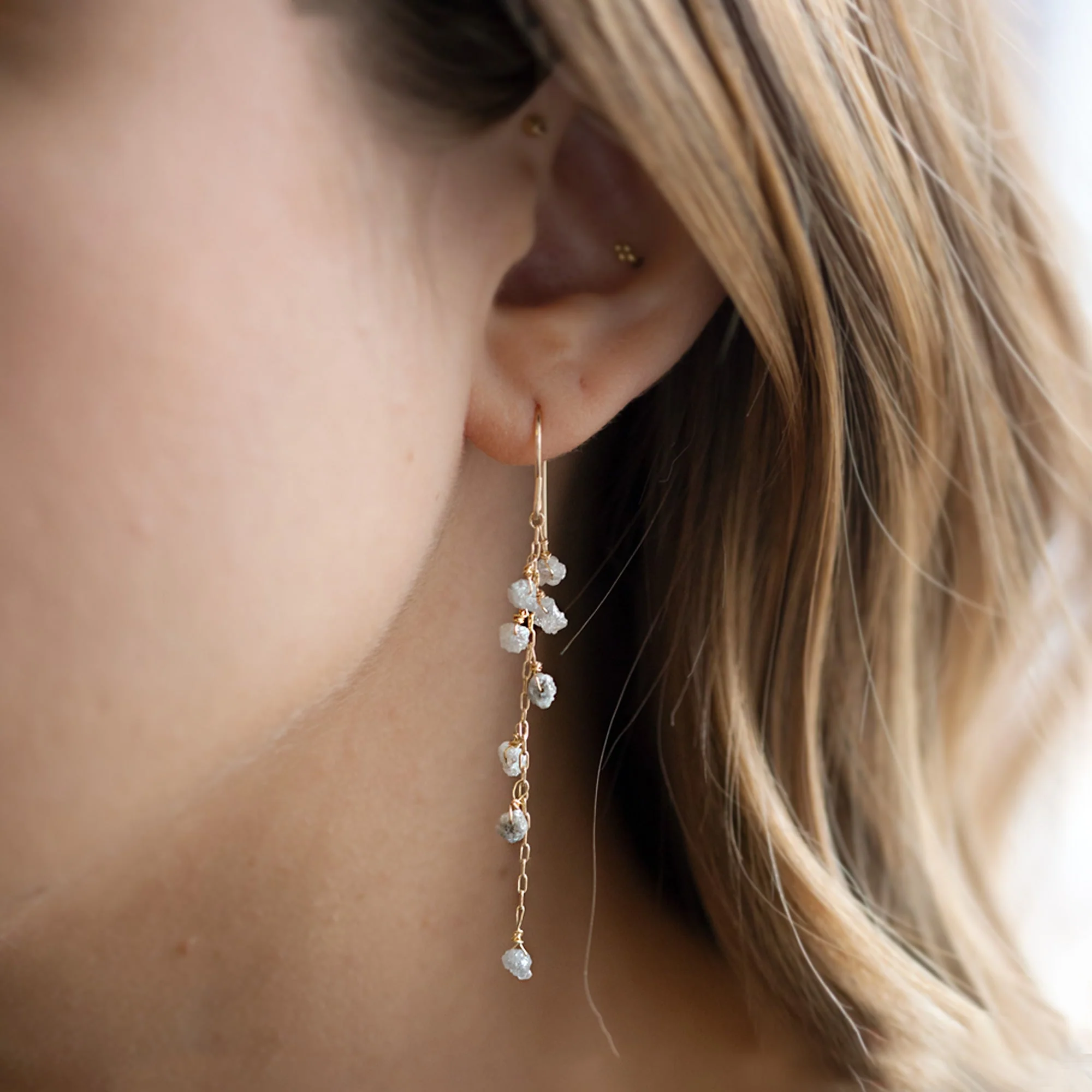 The Rough Grey Diamond Cascade Earrings | Yellow, Rose or Sterling Silver - Image 2