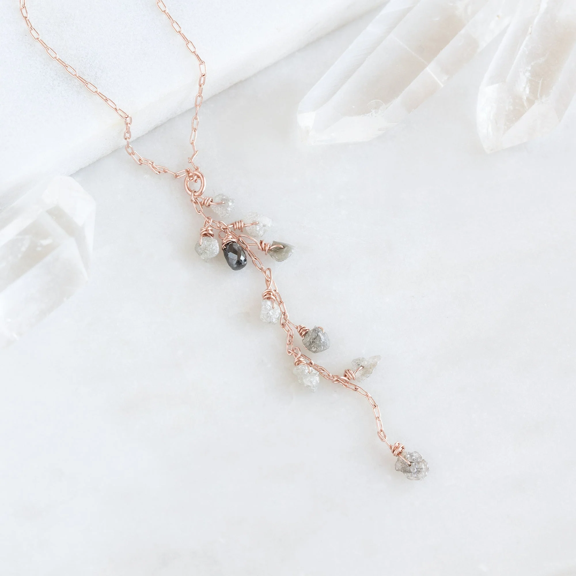 The Rough Grey Diamond Cascade Necklace | Yellow, Rose or Sterling Silver - Image 3