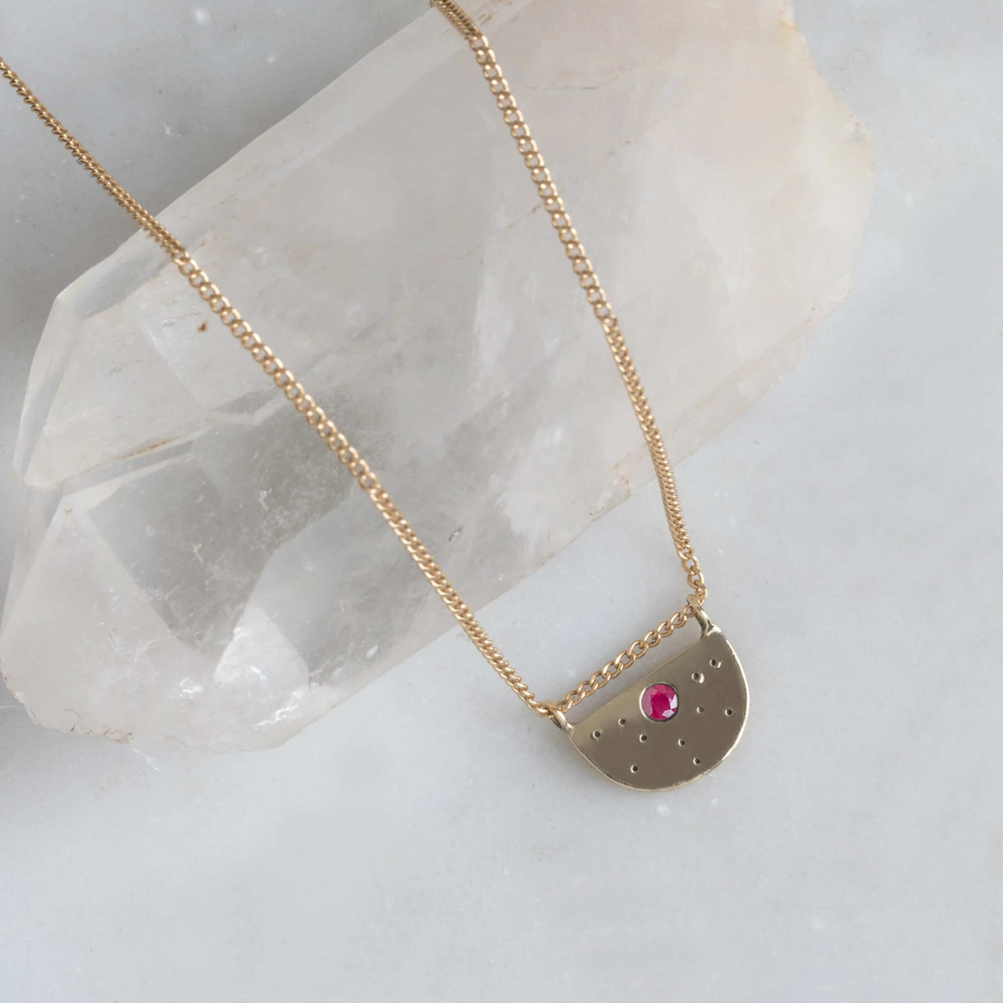 The Ruby Half Moon Stardust Necklace | Yellow, Rose or Sterling Silver