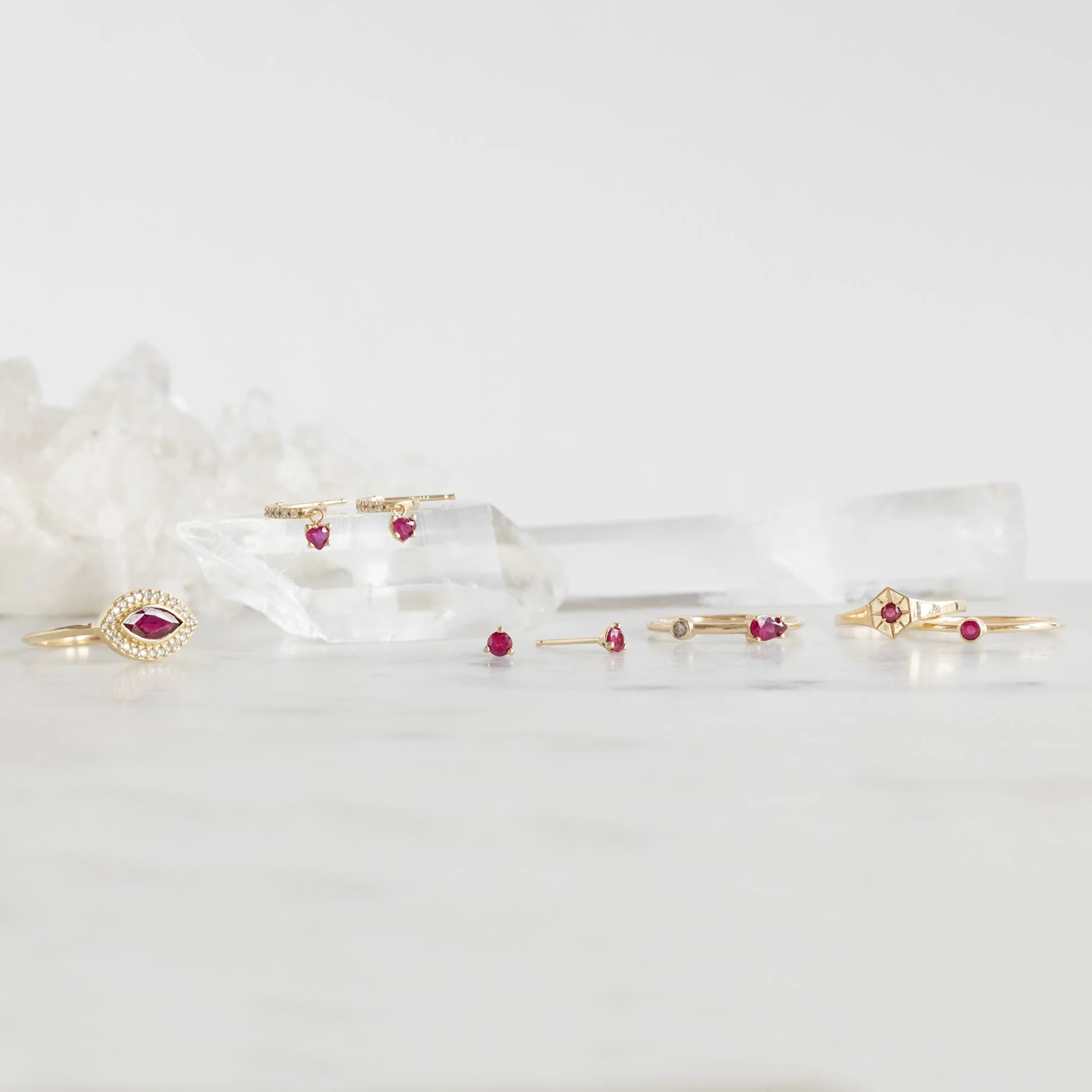 The Ruby Heart + Diamond Huggie Studs | Yellow Gold - Image 5
