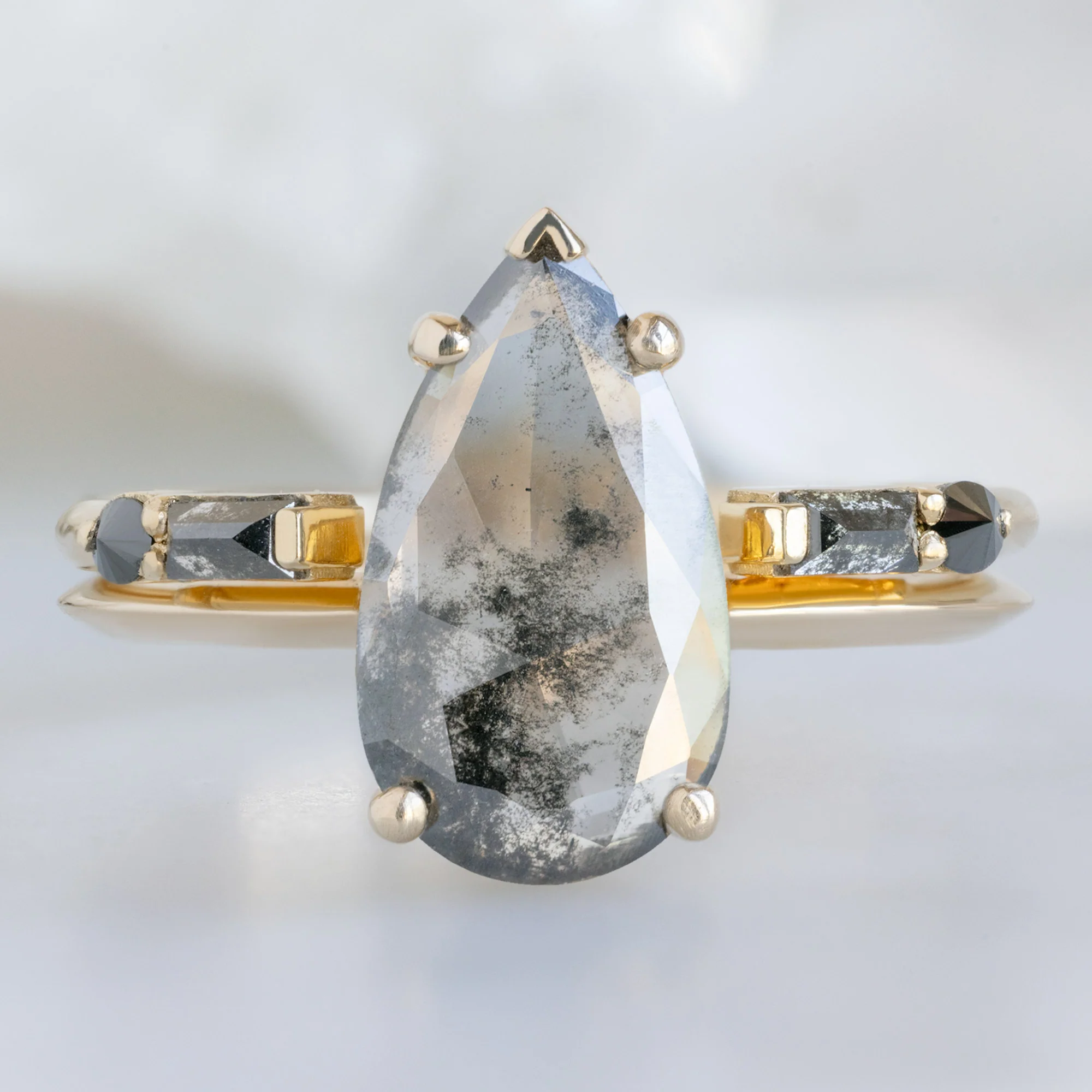The Sage Ring | 1.19ct Lab Grown Pear Salt and Pepper Diamond in 14K Yellow Gold - Image 3