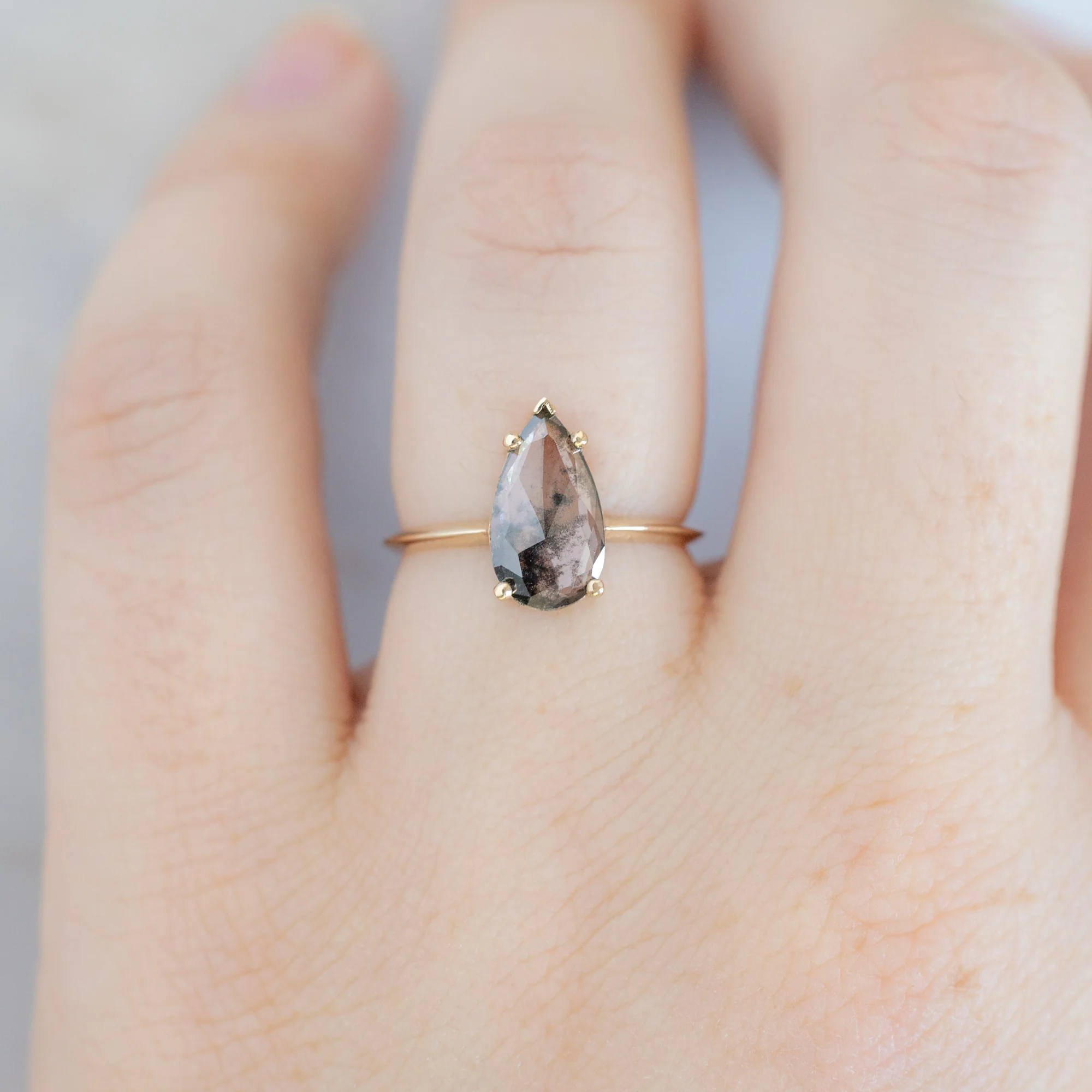 The Sage Ring | 1.19ct Lab Grown Pear Salt and Pepper Diamond in 14K Yellow Gold - Image 4