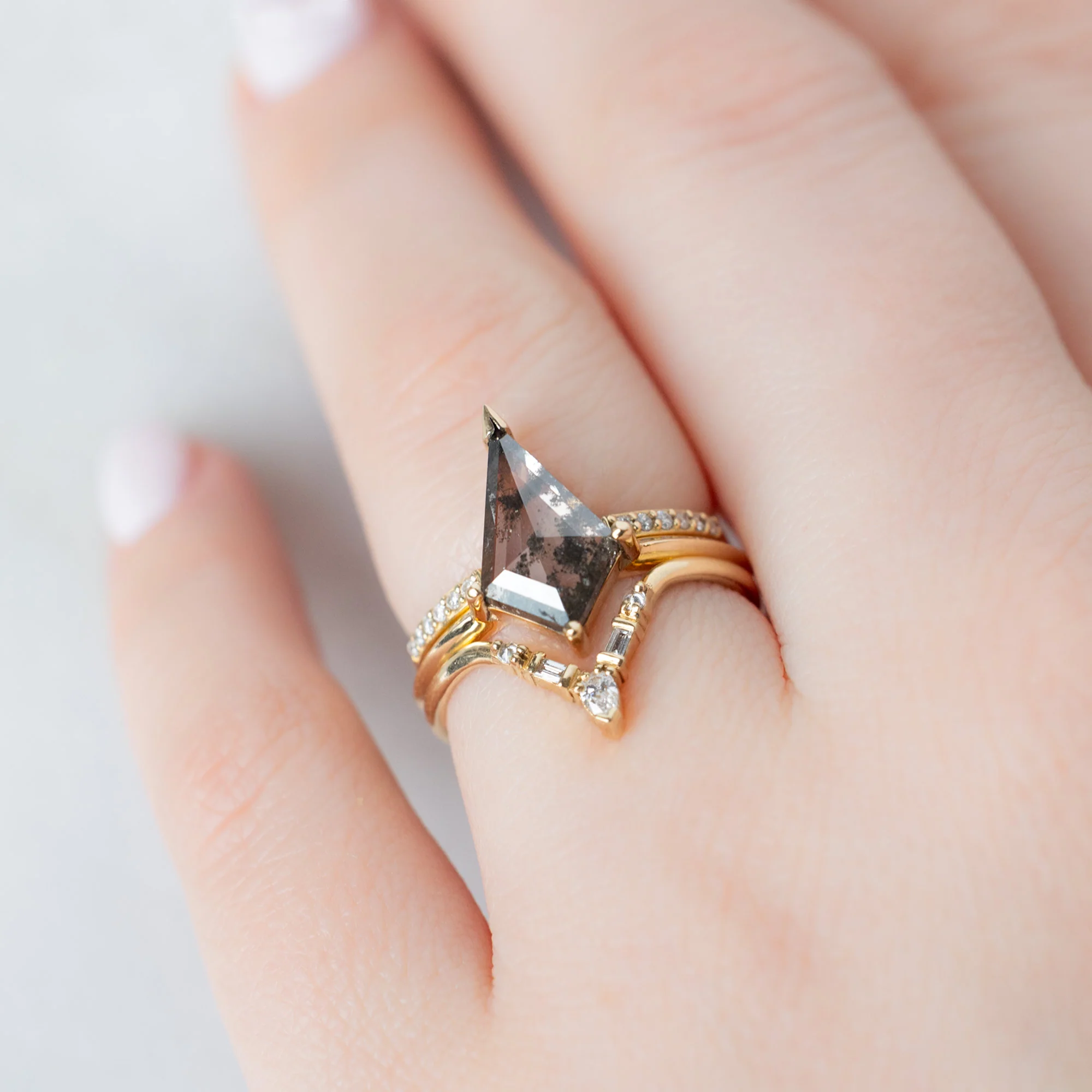 The Sage Ring | 1.73ct Lab Grown Salt and Pepper Kite Diamond in 14K Yellow Gold - Image 2