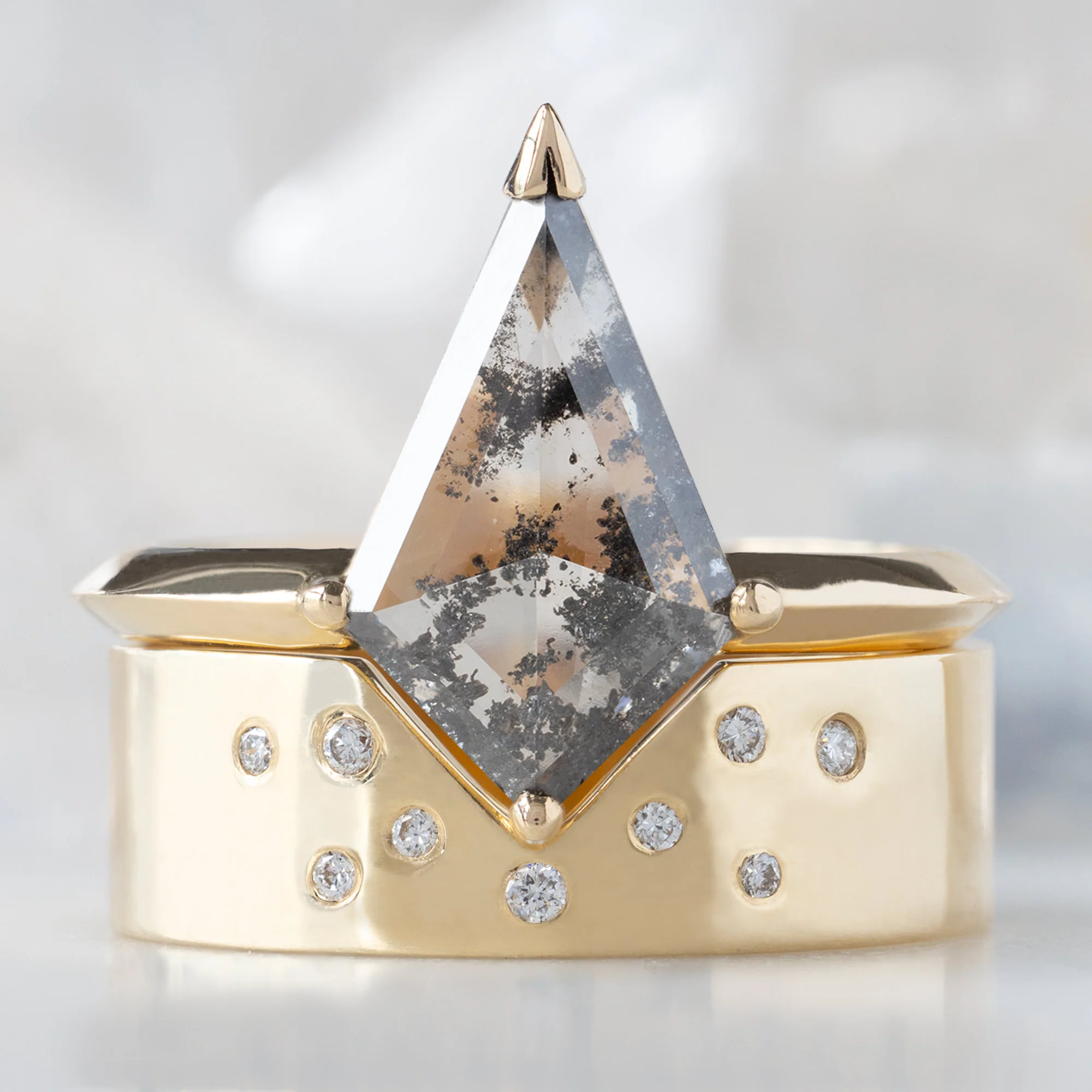 The Sage Ring | 1.73ct Lab Grown Salt and Pepper Kite Diamond in 14K Yellow Gold - Image 3
