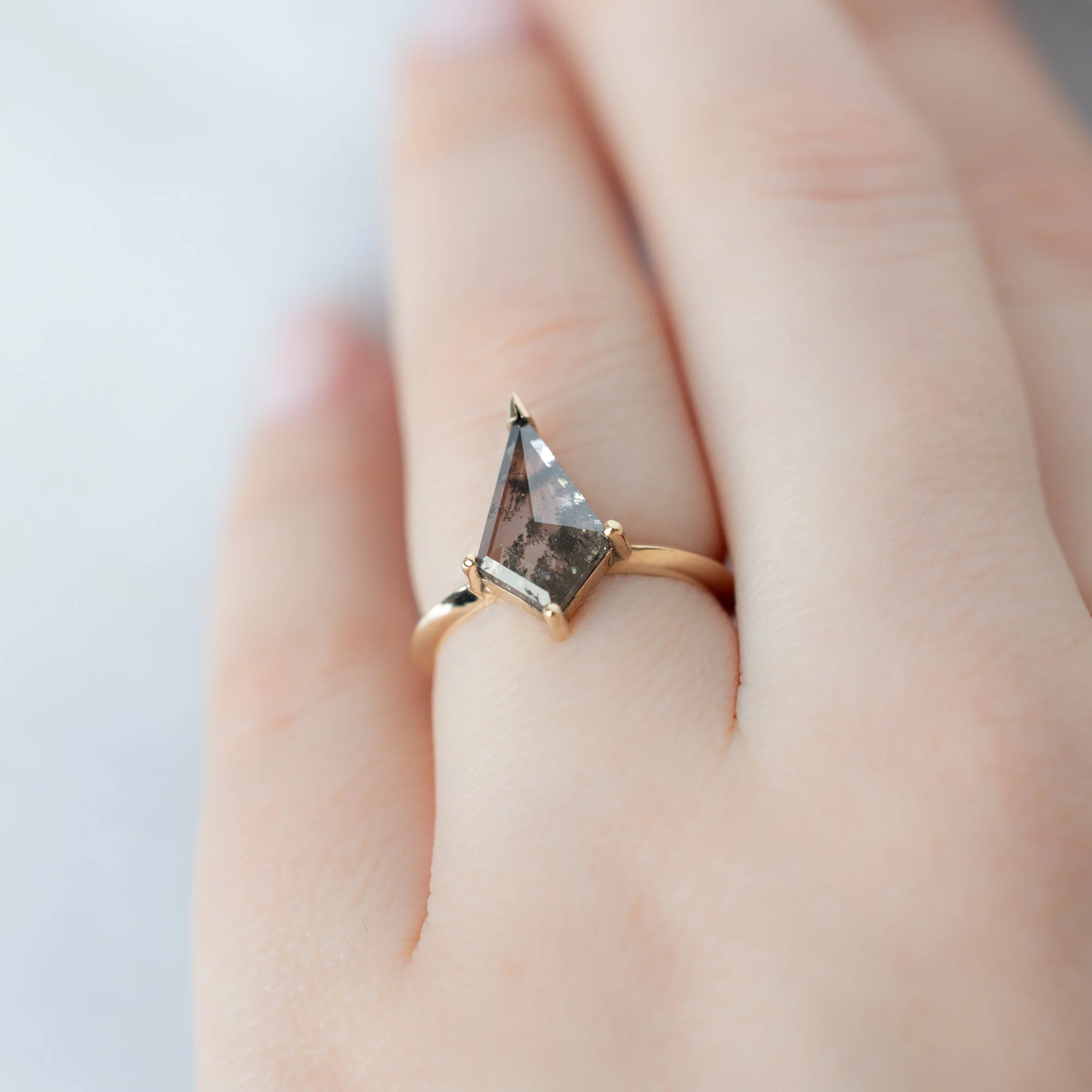 The Sage Ring | 1.73ct Lab Grown Salt and Pepper Kite Diamond in 14K Yellow Gold - Image 5