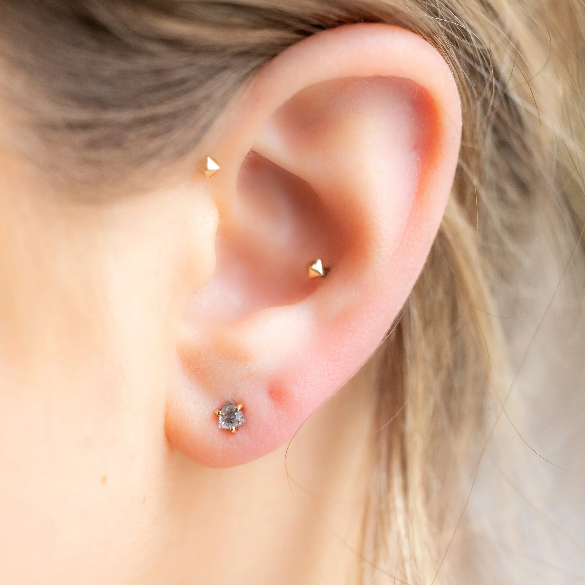 The Salt and Pepper Diamond Trillion Stud Earrings | Yellow, Rose or White Gold - Image 8