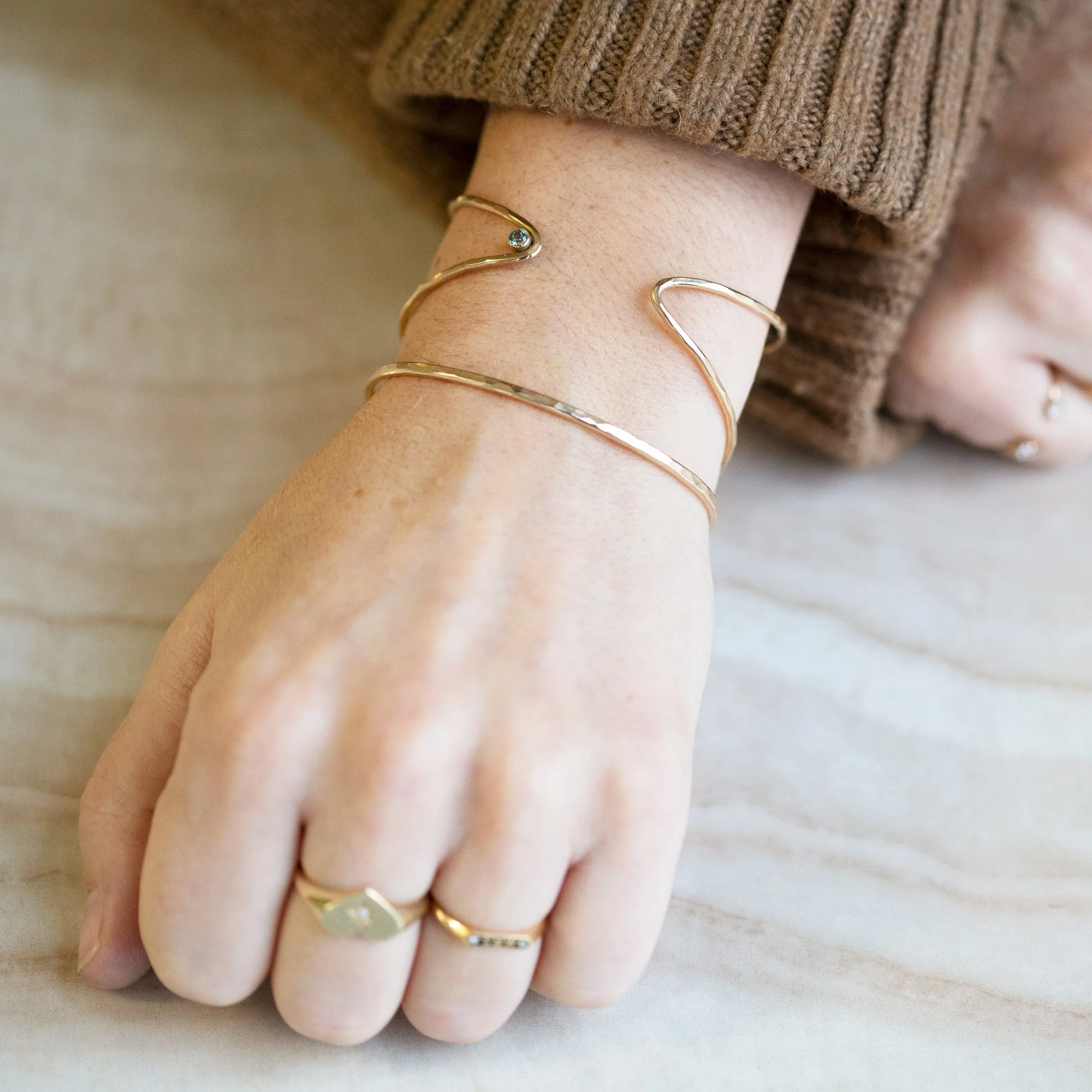 The Sapphire Arrow Cuff Bracelet | Yellow, Rose or Sterling Silver - Image 3